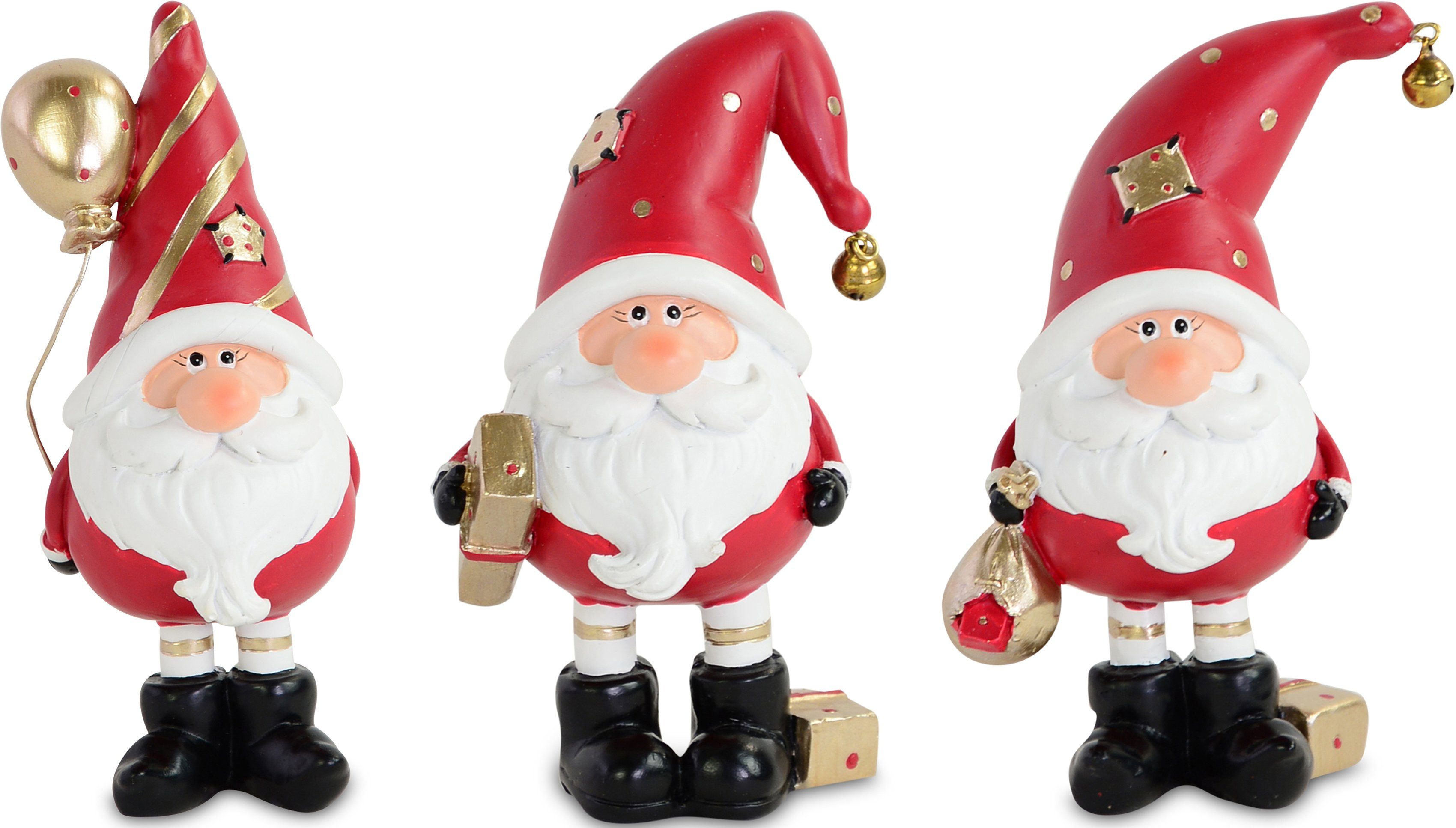 Wichtel, (Set, & rot Deko-Figur, 9 3 St), RIFFELMACHER 3 Motive, Weihnachtsmann aus WEINBERGER Weihnachtsdeko Höhe cm Polyresin,