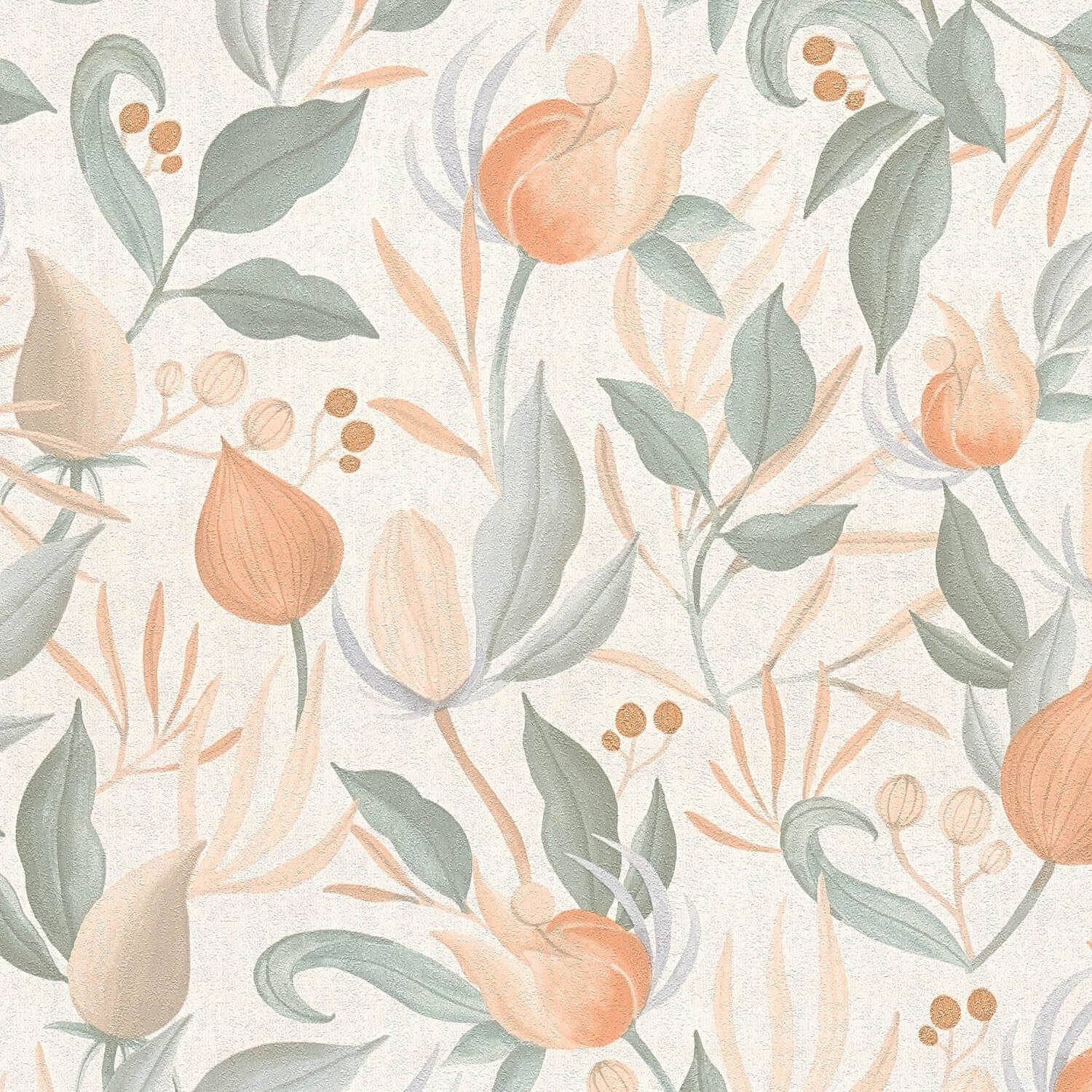 Profhome Vliestapete 790624-GU Blumen Tapete Floral matt creme perl-weiß pastell-orange, geprägt, (1 Rolle, 5,33 qm), heißgeprägte Vliestapete, orange