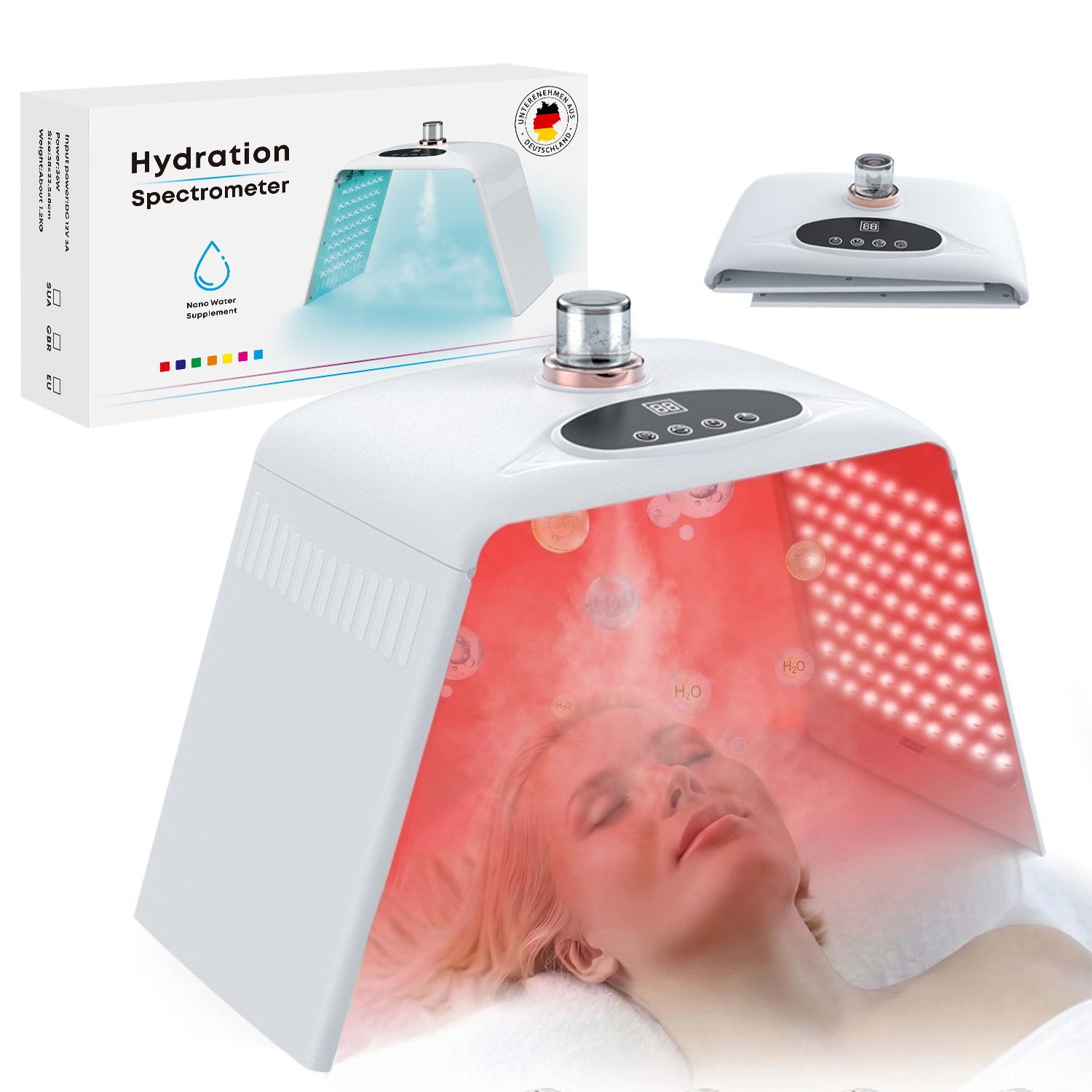 FOSMET Infrarotlampe LED Maske mit 7 Farben & Sprühfunktion – Hautverwöhnung leicht gemacht, Faltbare LED Gesichtsmaske mit Nebel für kosmetische Lichtpflege