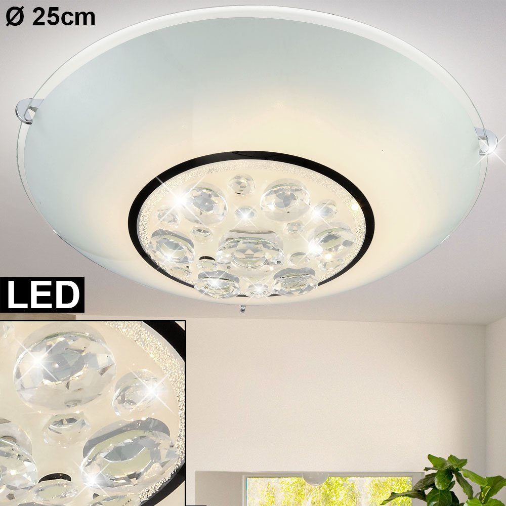 Glas klar LED Leuchte Watt 8 Decken Kristalle rund Leuchtmittel Lampe Lampenschirm inklusive, etc-shop Deckenleuchte, LED Warmweiß,