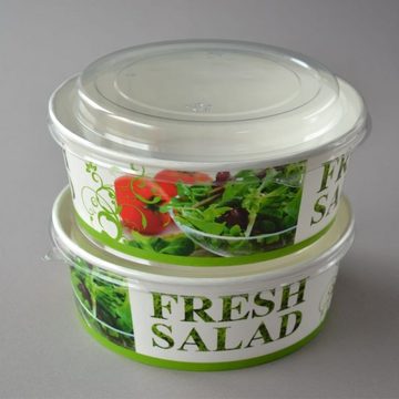 Einwegschale 200 Stück Salatschalen mit Deckel, "Salat-Motiv", rund, 1000 ml, Salatbox Paper Bowls Pappsalatschale Salad Cups