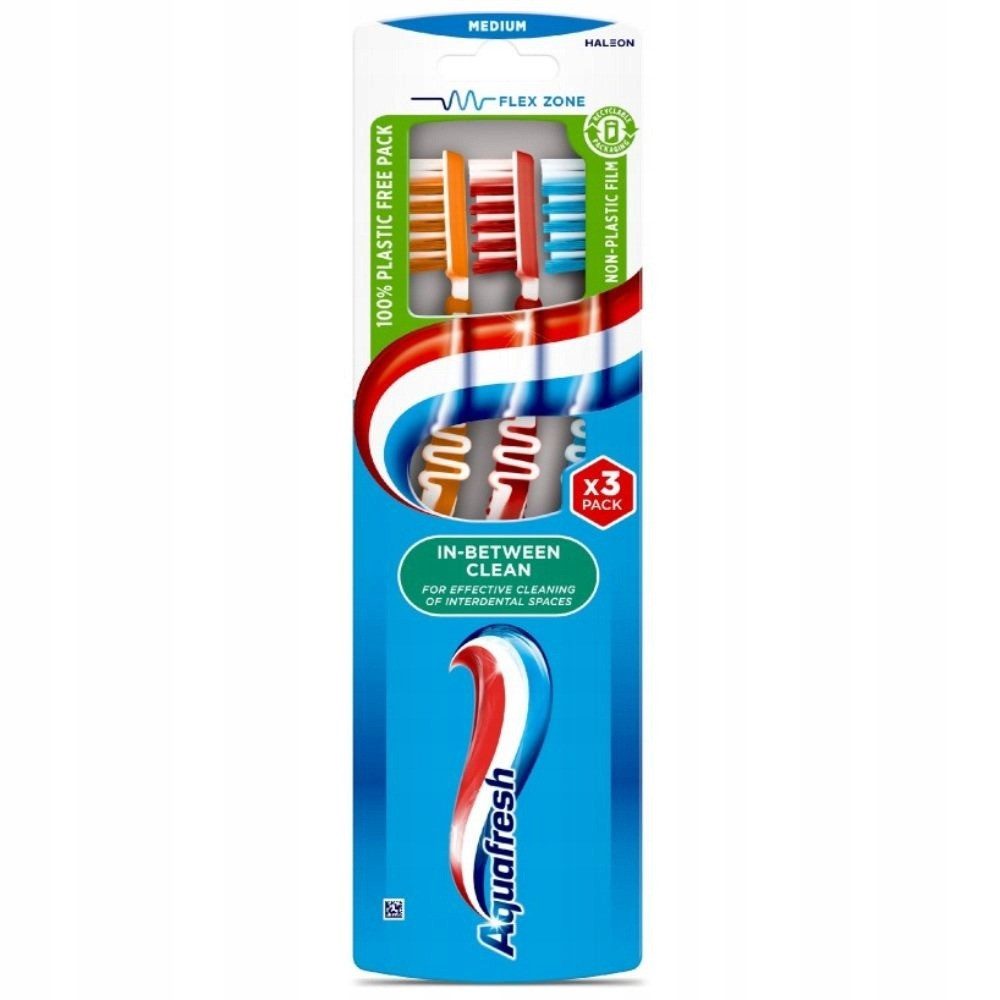 Aquafresh Zahnbürste In-Between Clean Zahnbürste, mittelgroß, 3 Stück
