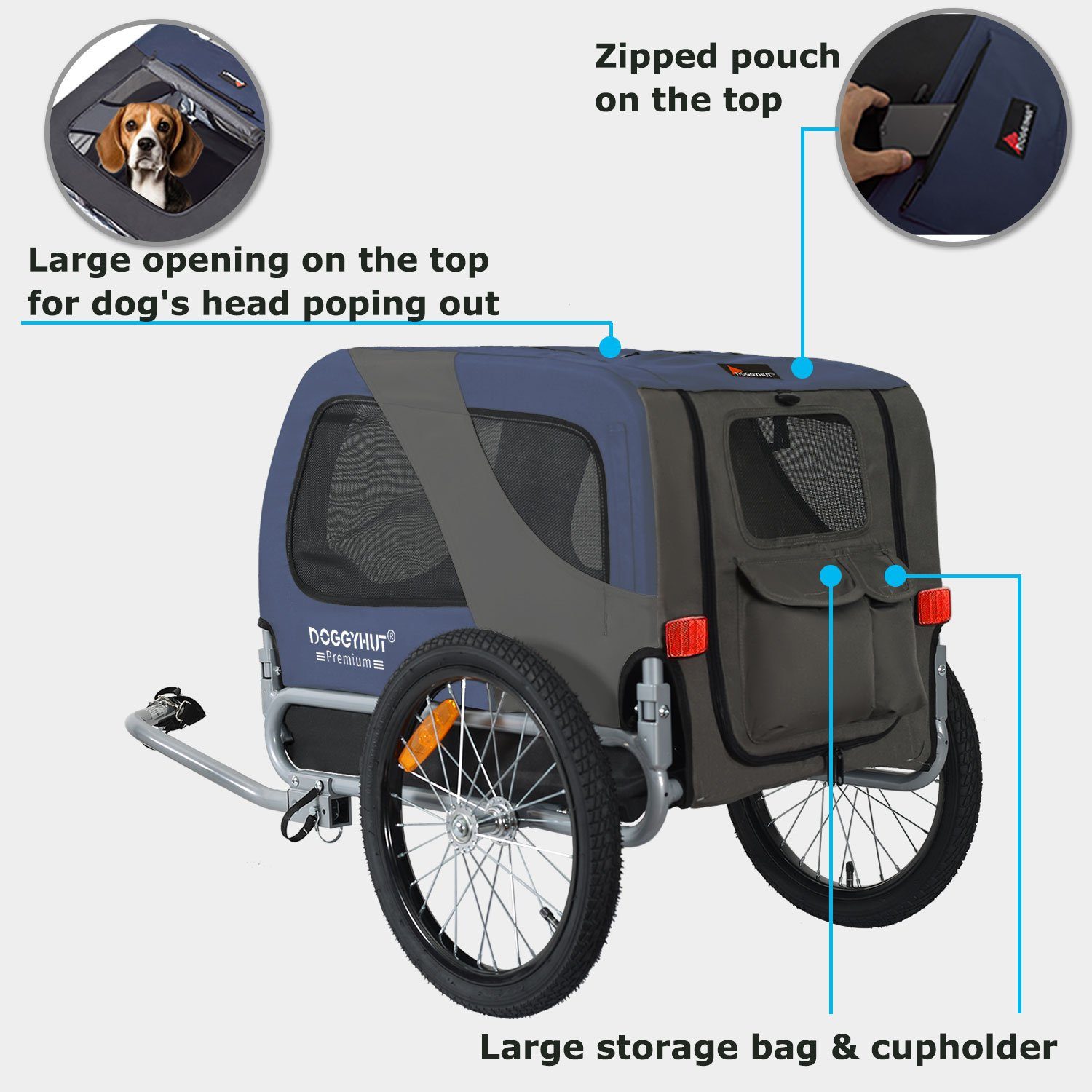 TIGGO Fahrradkinderanhänger DOGGYHUT® MEDIUM Hundefahrradanhänger Hundeanhänger Fahrradanhänger, Verstellbare Sicherheitsleine