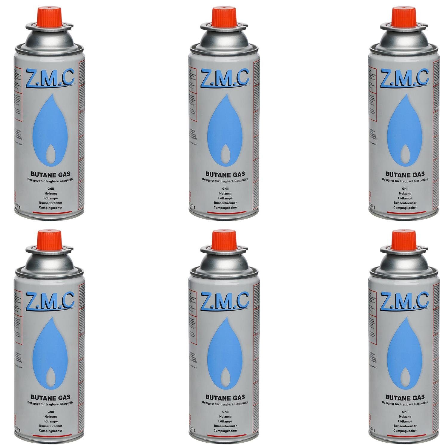 ZMC Gaskartusche Butan Gas Kartusche 227g Butangas Gaskartusche Silber, Zubehör für Gaskocher Campingkocher Brenner Gasheizung Gasbrenner, 6 St., MSF-1a Gaskartuschen Campinggas Bunsenbrenner Campingkocher