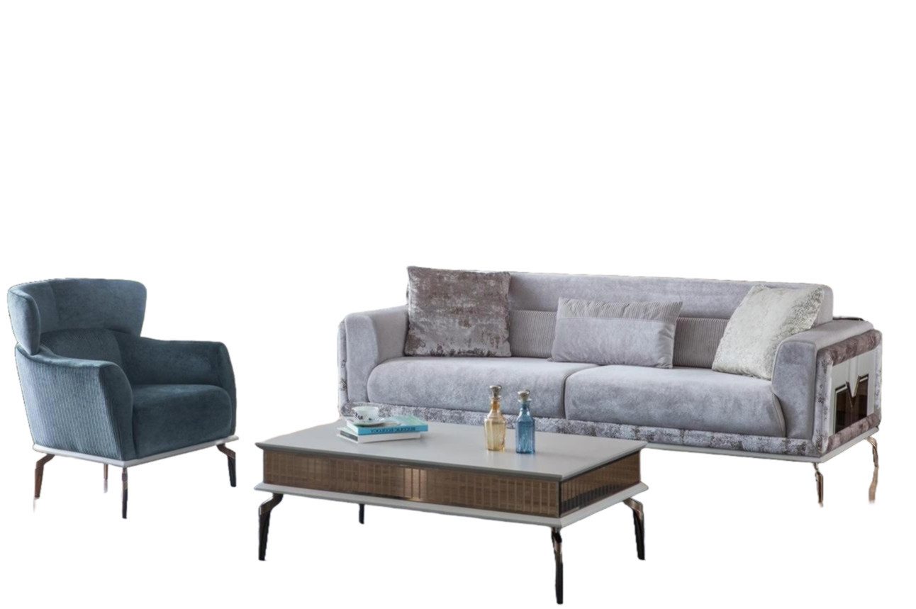 Xlmoebel Polstergarnitur Gemütliches Sofa mit Couchen und stilvollem Couchtisch, (3tlg.Wohnzimmer Set (Sofa 3 sitzer+Sessel+Couchtisch) EAN: 4067282596), Hergestellt in Europa