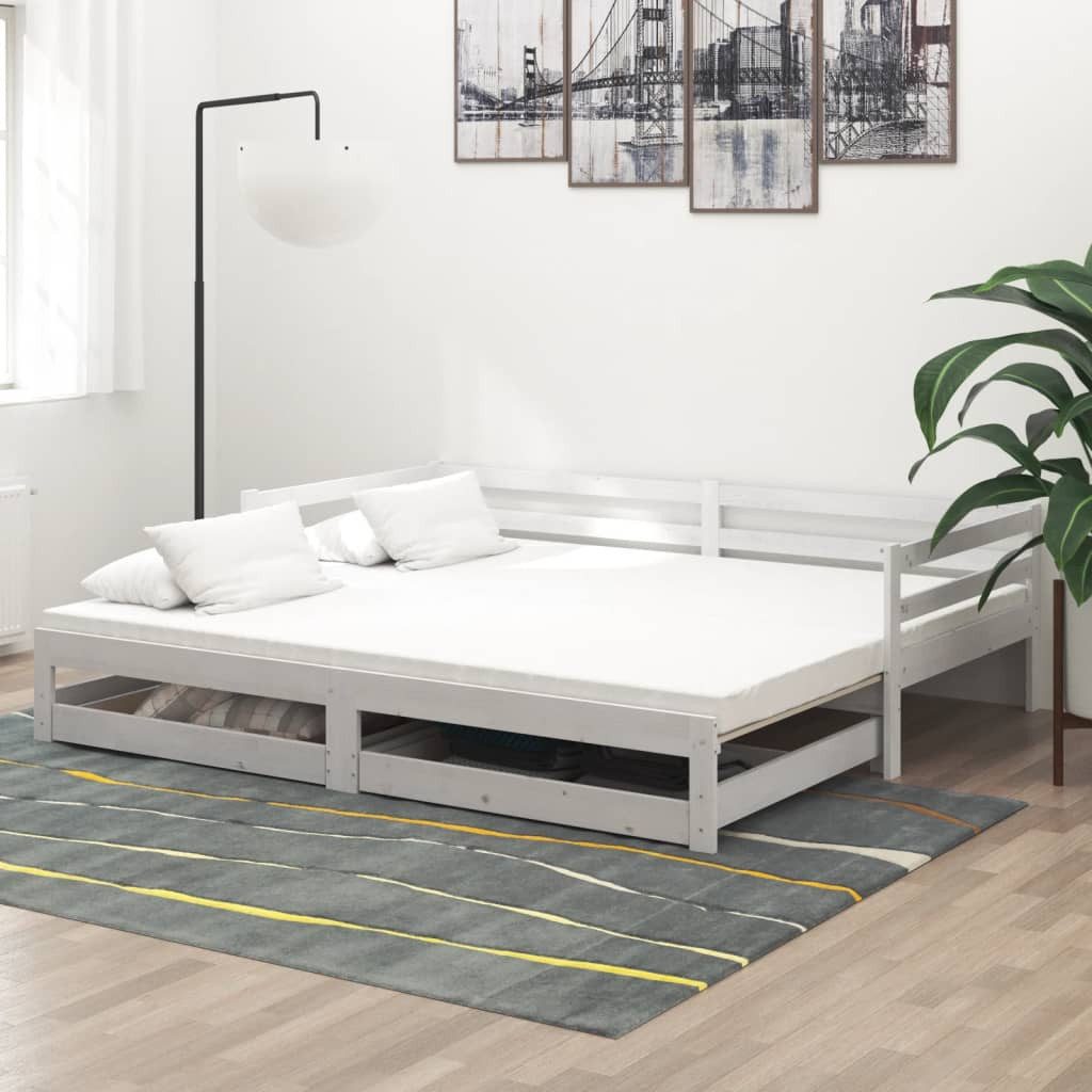 Bett Tagesbett Weiß aus massivem Kiefernholz 203x184x56 cm