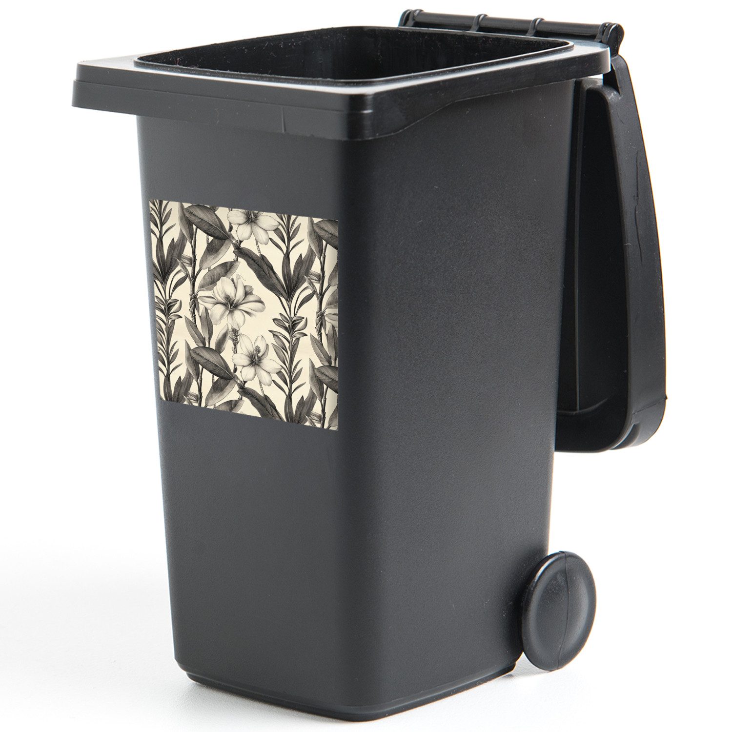 MuchoWow Wandsticker Klassisch - Botanisch - Schwarz - Beige (1 St), Mülltonnen-Aufkleber, Mülleimer, Mülltonne, Sticker, 40x40 cm