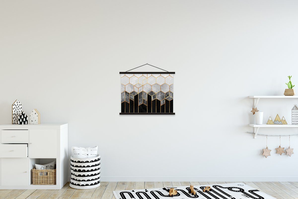 Eichenholz, MuchoWow Holzleisten, Luxus, Magnetische - Sechseck (1 | Textilposter schwarz - Chic Poster Posterleiste, - Gold - Muster St), schwarz