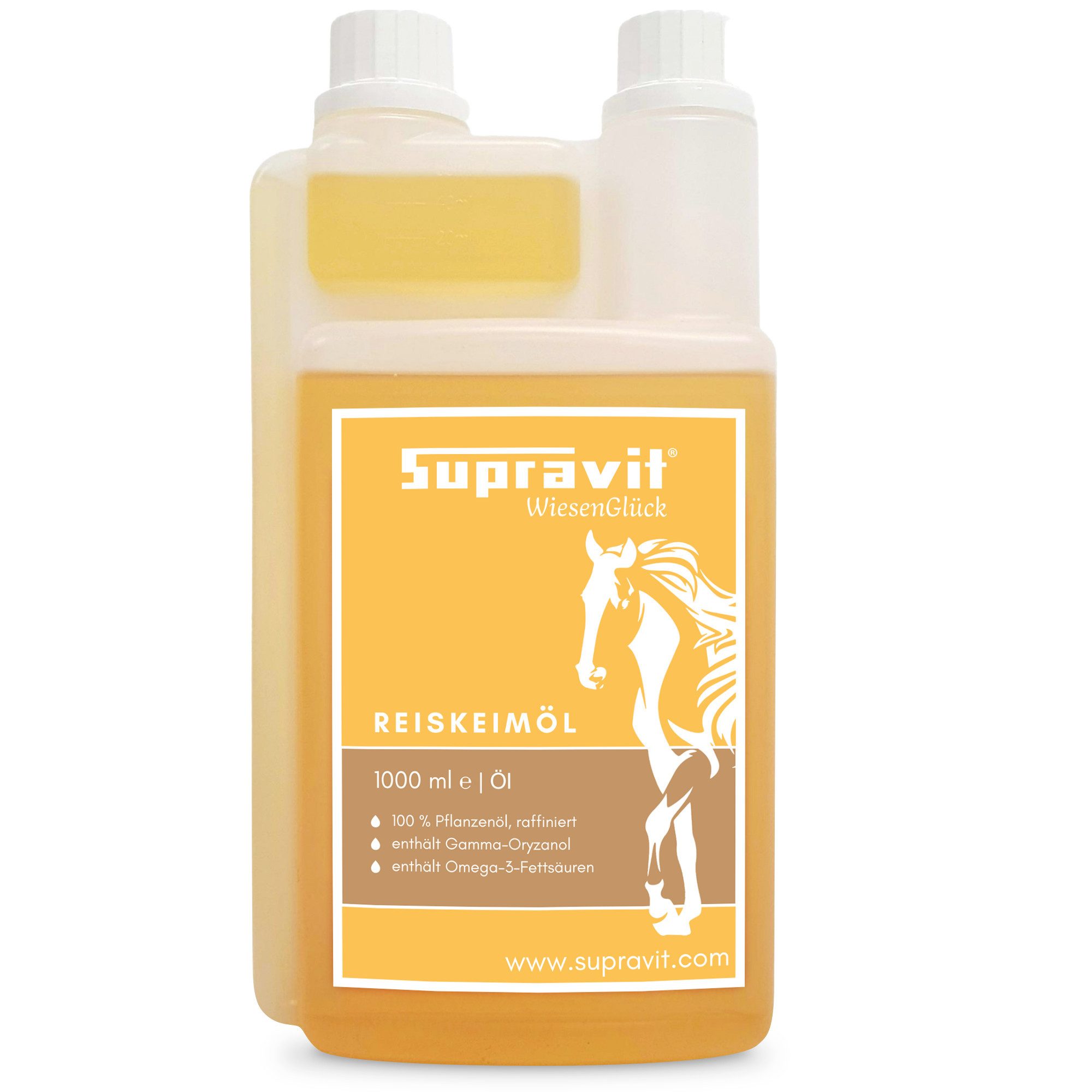 Supravit Ergänzungs Liquide für Pferde 1 Liter - 100% natürliche Unterstützung Reiskeimöl, Nahrungsergänzungsmittel für: Pferd