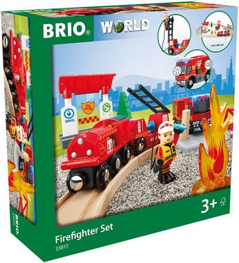 BRIO® Spielzeug-Eisenbahn BRIO® WORLD, Feuerwehr Set, (Set), mit Licht und Soundfunktion, FSC®- schützt Wald - weltweit