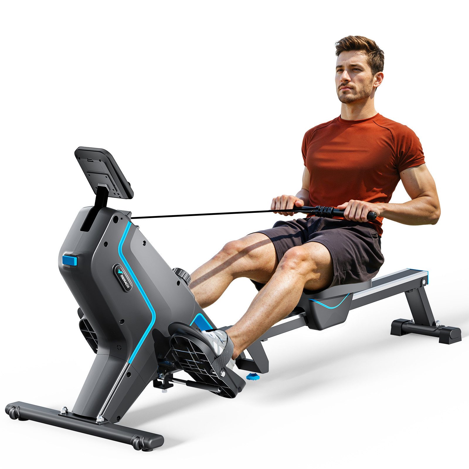 MERACH Rudergerät für Zuhause Klappbar, 16 Widerstandsstufen Rudermaschine (mit LCD-Display, leises Magnetbremssystem, Gepolsterter Sitz, mit Exklusiver Interaktiver APP und Spielen, Kinomap App-Kompatibel), Einfache Montage, Ergonomisch, Geeignet fur Ganzkorpertraining