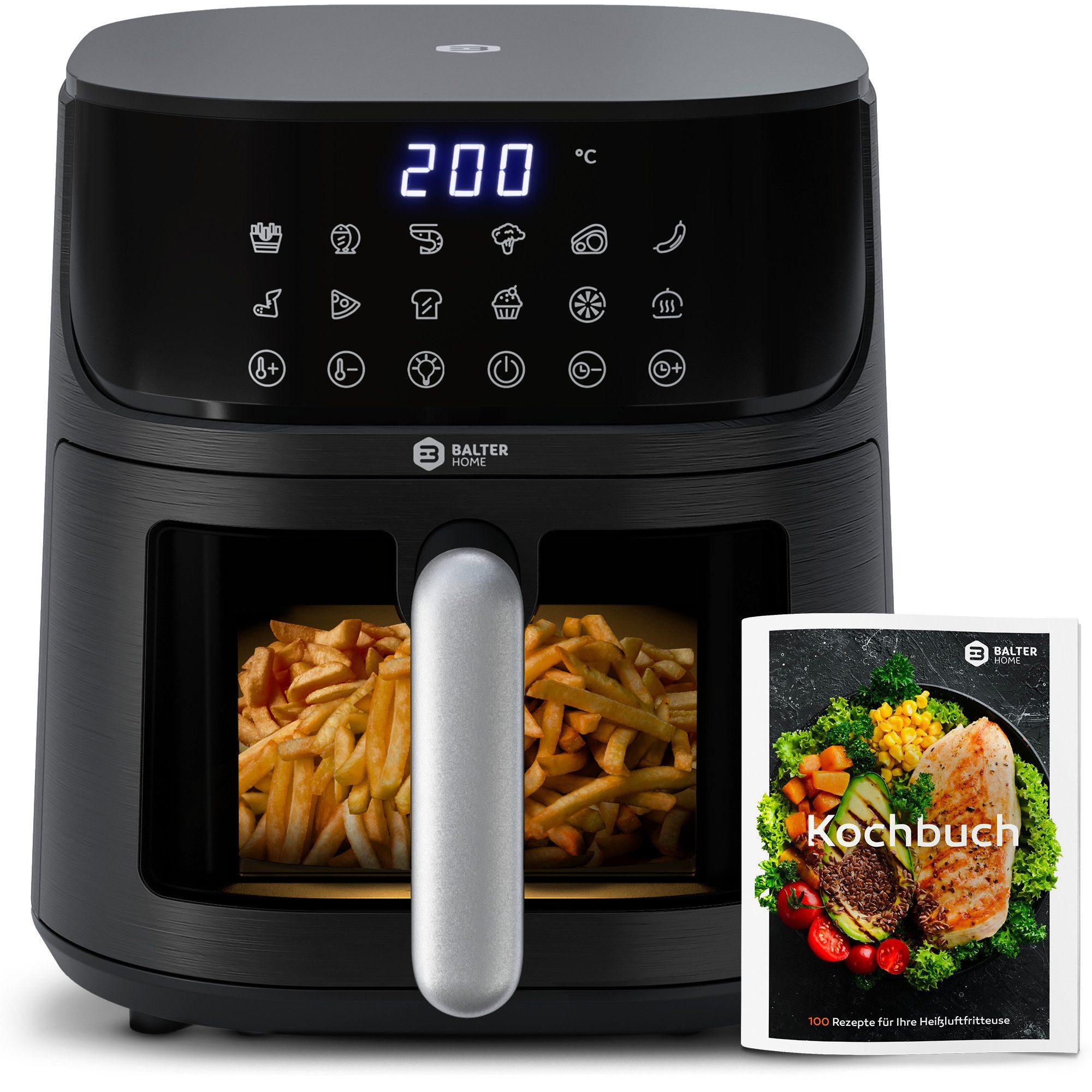 Balter Heißluftfritteuse, 1500 W, Airfryer, 5,5 L, Friteuse Heissluftfritteuse XXL mit Sichtfenster