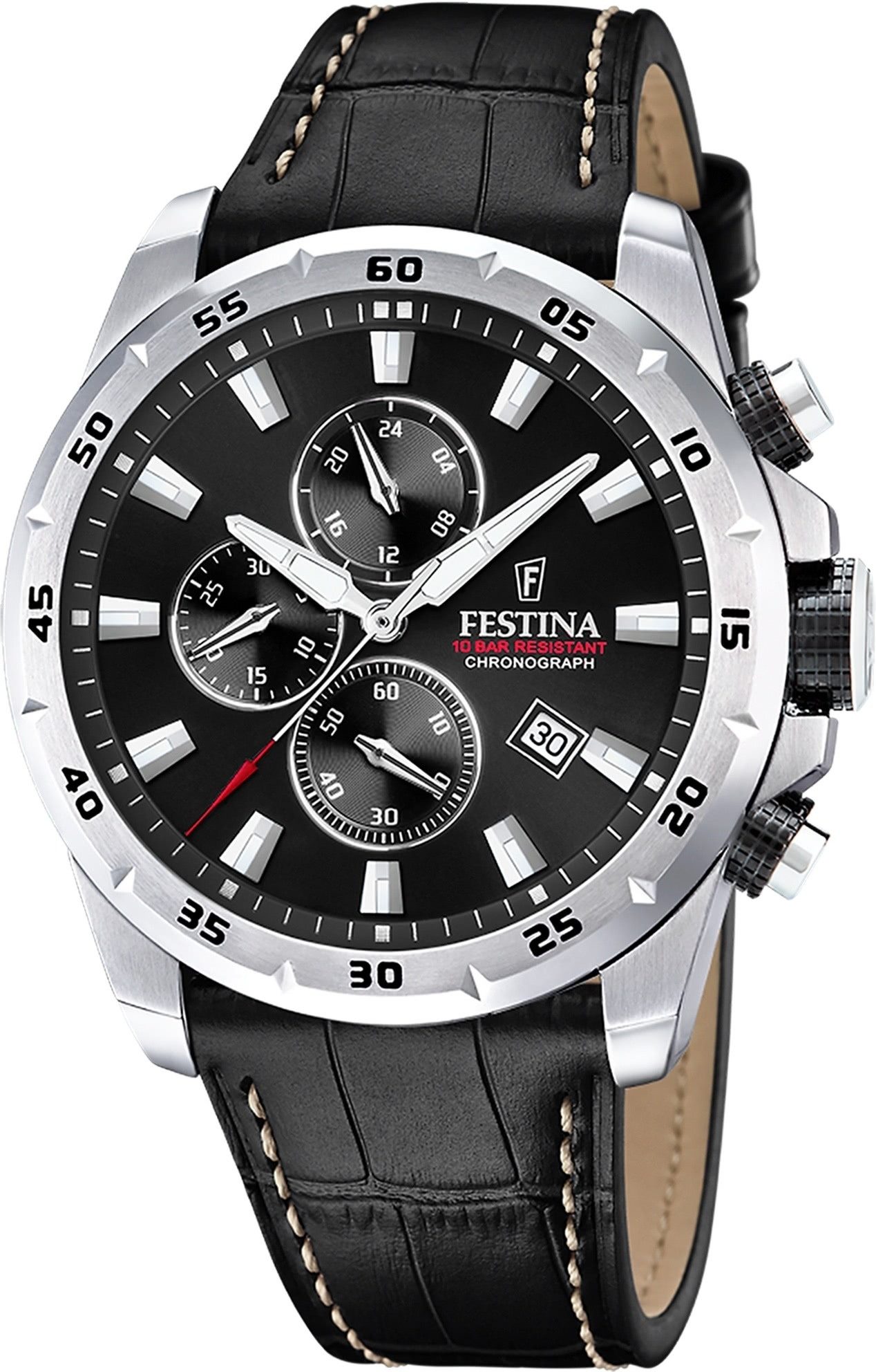 Chronograph Festina Herrenuhr Leder schwarz Festina