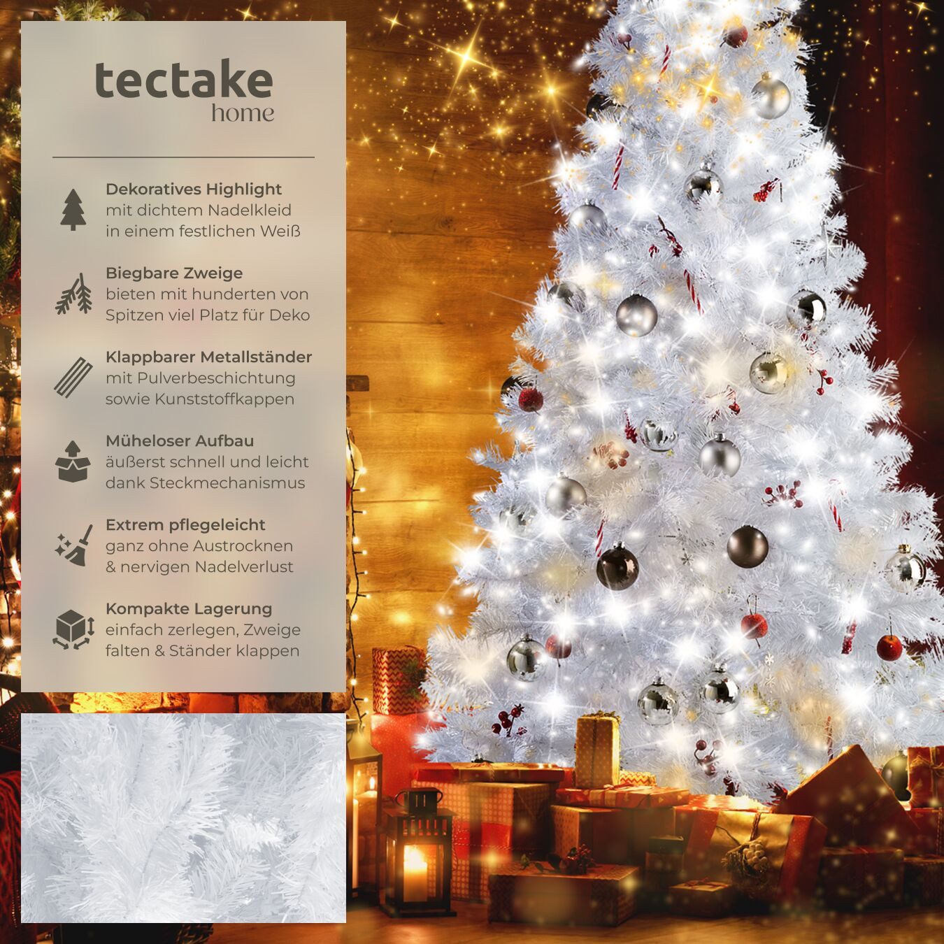 tectake Künstlicher Weihnachtsbaum Christbaum künstlich Tannenbaum 140-180cm Weiß, Undekorierter/Unbeleuchteter Baum, verschiedene Größen, künstlich in Weiß