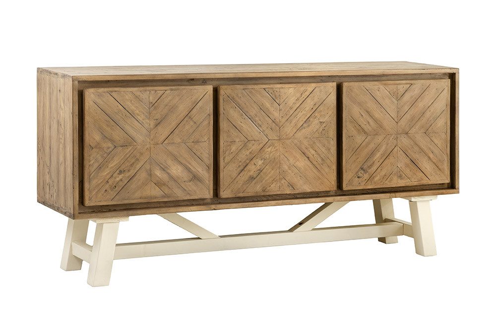 riess-ambiente Sideboard HAMPTONS 160cm hellbraun/creme - Massivholz, Mosaik-Bohlenoptik (Einzelartikel, 1 St), mit 3 Türen & großzügigem Stauraum – ideal für Wohnzimmer & Esszimmer