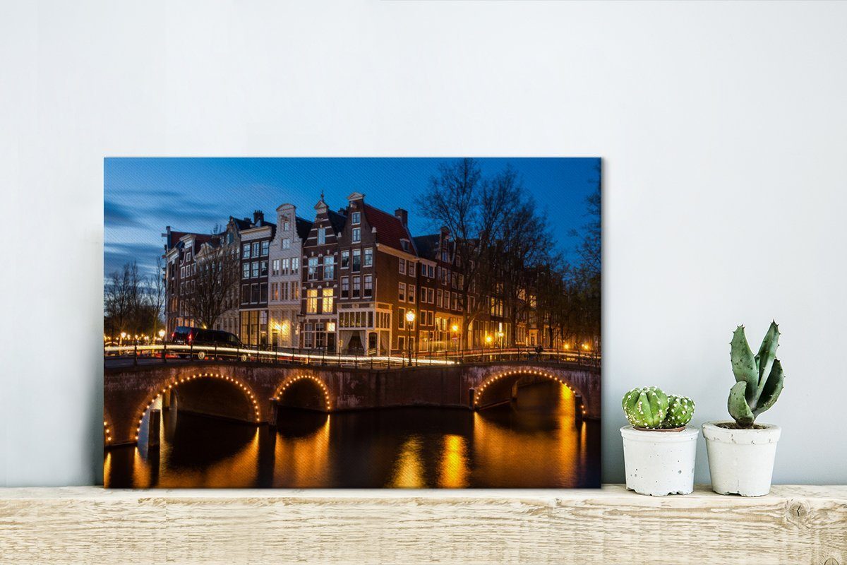 cm Aufhängefertig, Wandbild Leinwandbilder, St), bei 30x20 Amsterdam Die Leinwandbild Wanddeko, OneMillionCanvasses® (1 Keizersgracht in Nacht,