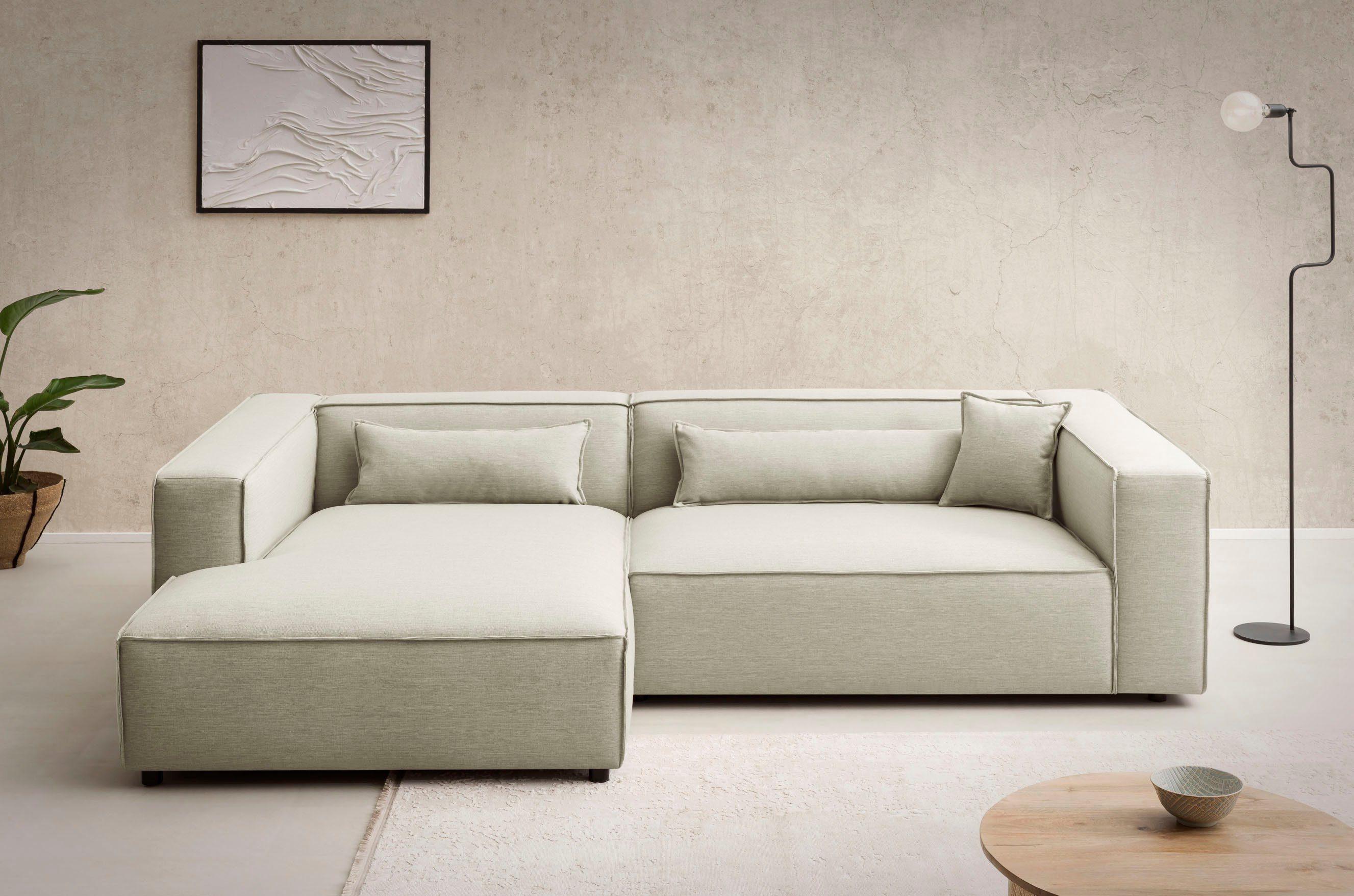 LeGer Home by Lena Gercke Ecksofa PIARA XXL Struktur u. Leinenoptik, Big-Sofa, L-Form, wahlweise Ottomane rechts/links, Kedernaht, extra tiefe Sitzfläche
