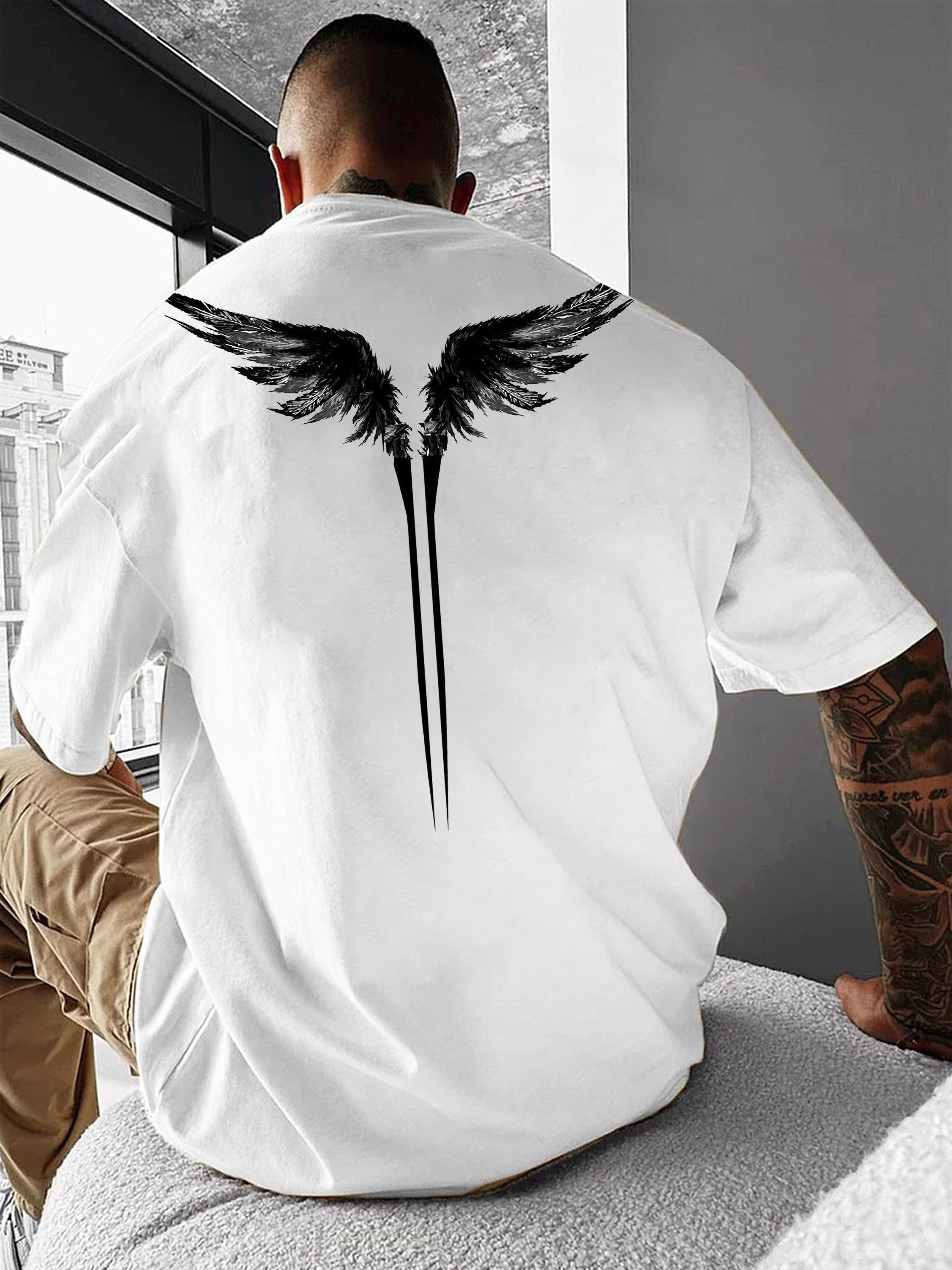 T-Shirt Herren Shirt Basic Rundhals Flügel
