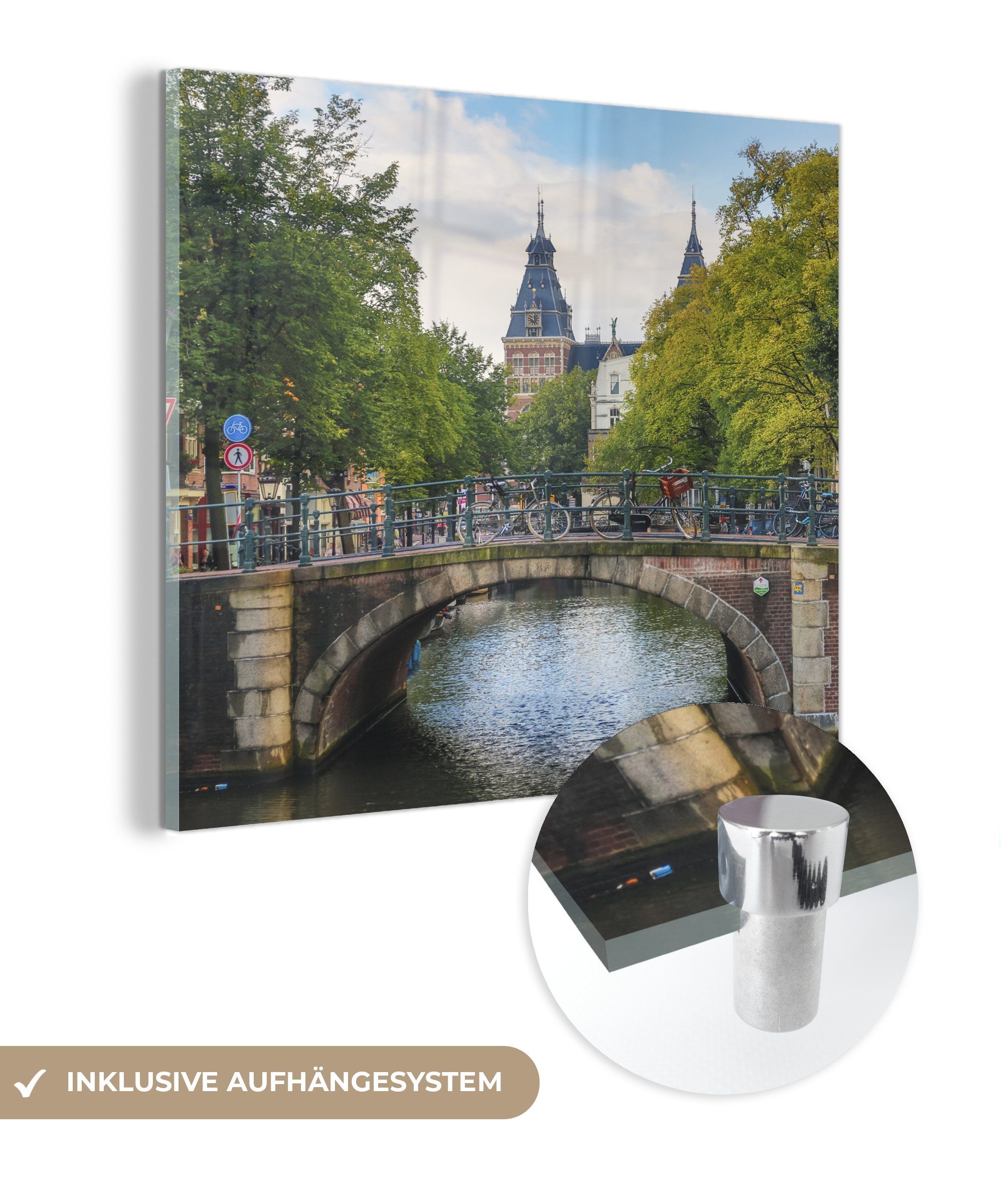 Foto Acrylglasbild - Architektur Amsterdamer - Bilder Spiegelgracht, Wanddekoration Glasbilder an auf auf - St), (1 der Glas Wandbild Glas MuchoWow