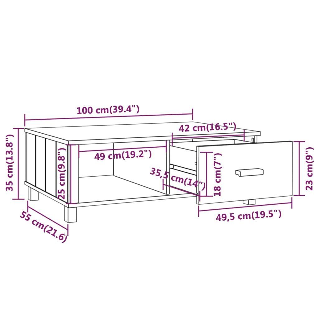 vidaXL Couchtisch Couchtisch HAMAR Dunkelgrau 100x55x35 (1-St) Dunkelgrau Kiefer Dunkelgrau cm Massivholz 