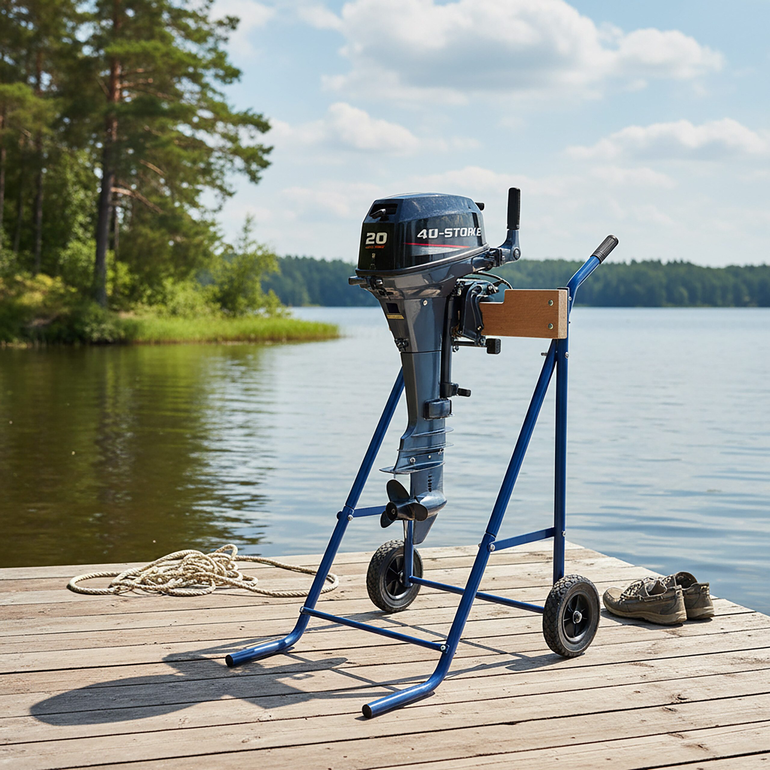 relaxdays Motorhalterung Außenborder Ständer aus Stahl und Holz, blau