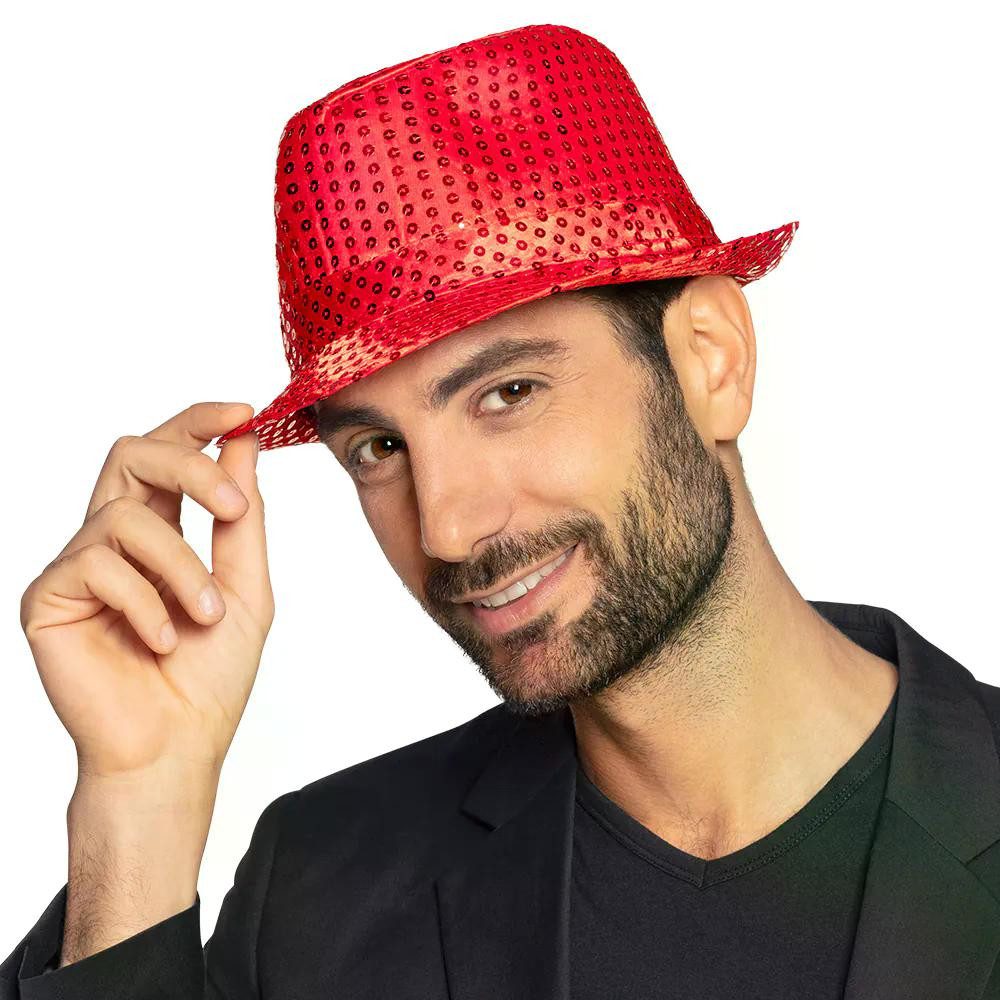 Boland Kostüm Pailletten-Hut glitzernd Popstar Hut Auswahl für Karneval Disco Party, farbenfrohes Basic-Accessoire für Karneval, Disco und Festivals