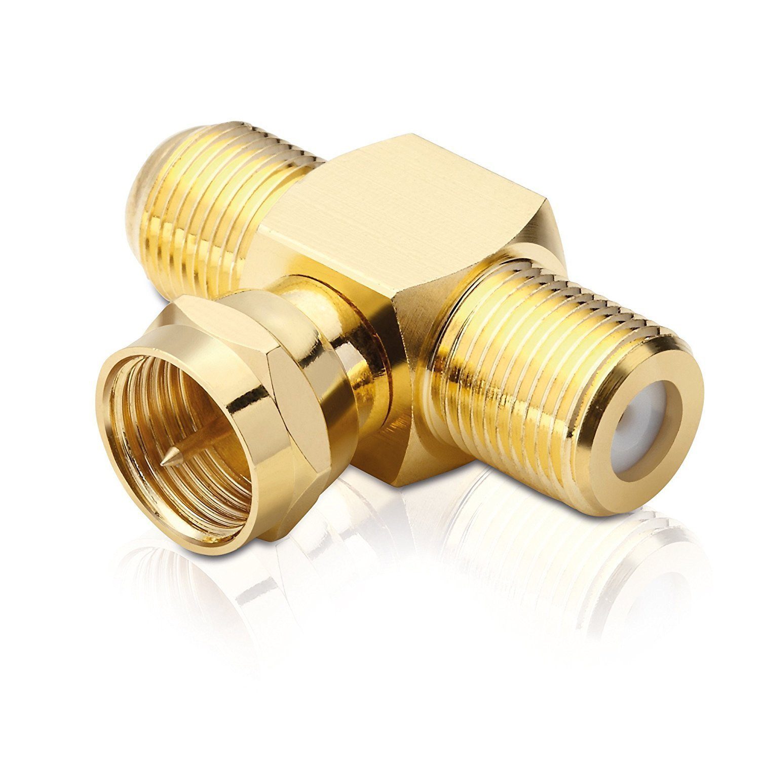 F-Stecker conecto / Sat-T-Stück F-Buchse SAT-Kabel 2-mal 1-mal vergoldet