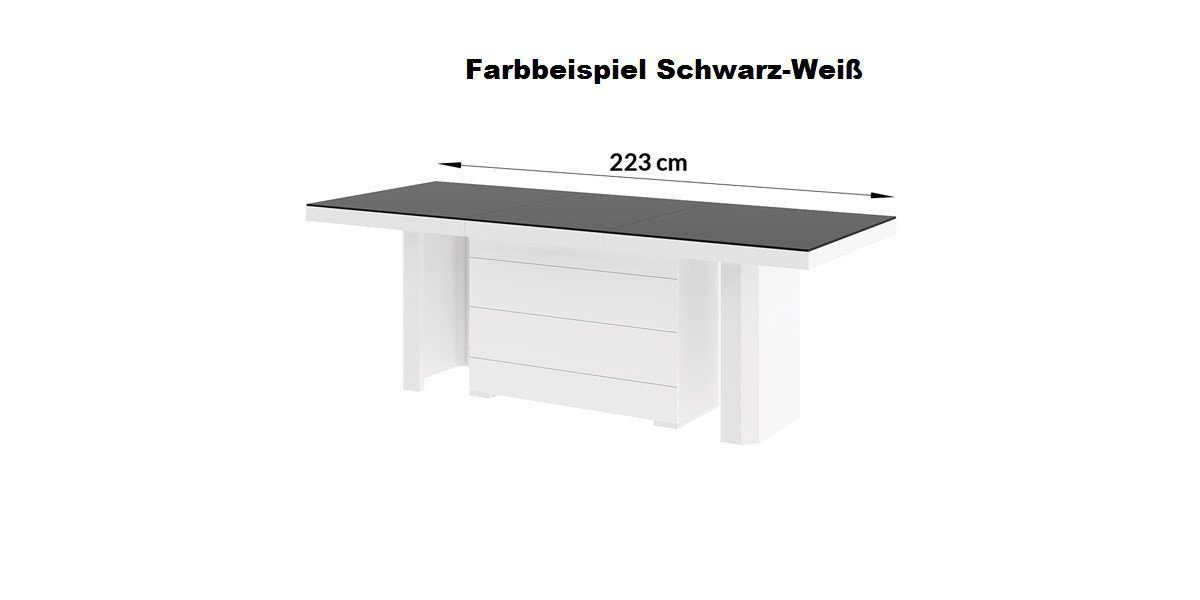 XXL HE-444 Weiß designimpex ausziehbar 412 Design Hochglanz Grau Esstisch Weiß Hochglanz 160 bis Grau / / Hochglanz cm