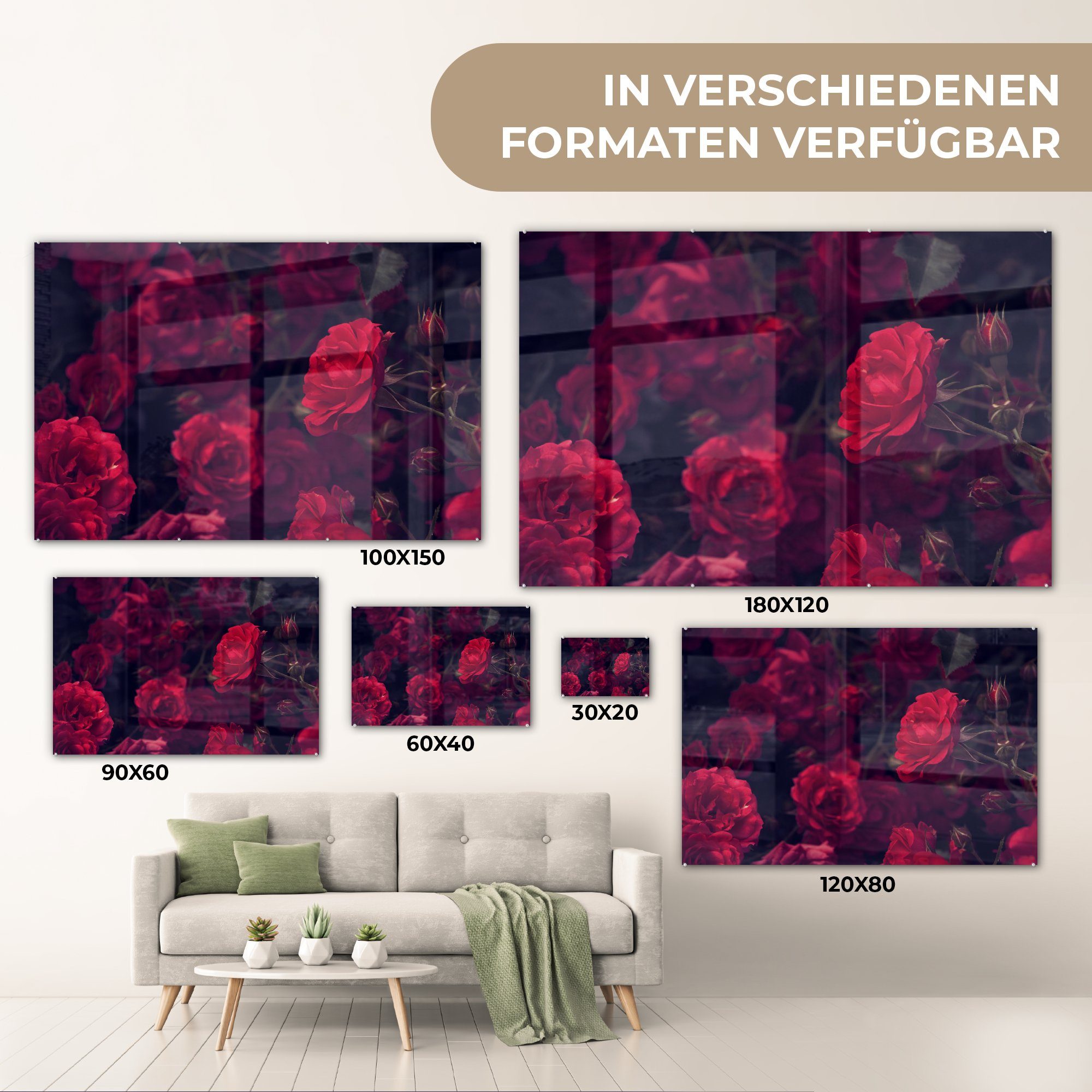 MuchoWow Acrylglasbild Rosen - Wohnzimmer - (1 Acrylglasbilder St), Rot Schlafzimmer & Schwarz