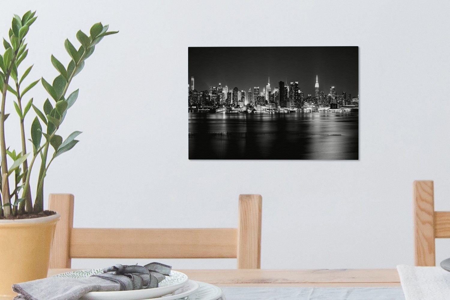 York (1 St), Skyline New cm schwarz von OneMillionCanvasses® - und weiß, Reflektierte Aufhängefertig, Wandbild 30x20 Leinwandbilder, Wanddeko, Leinwandbild