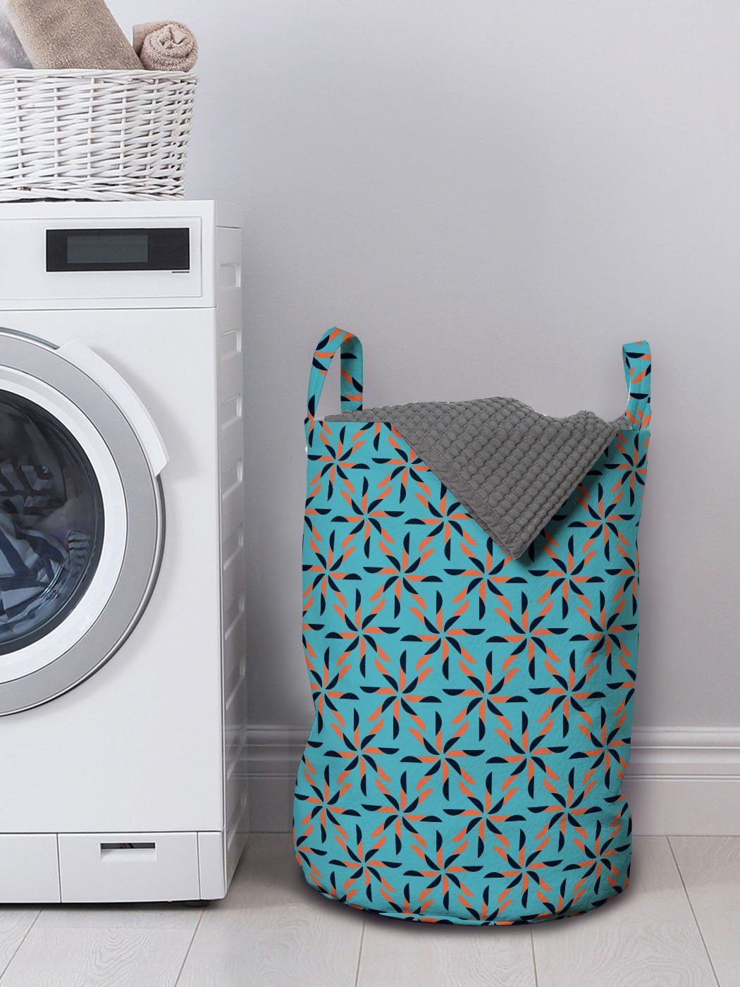 mit Wäschekorb für Kordelzugverschluss Geometrisch Wäschesäckchen Waschsalons, Griffen Blumen-Patterned Abakuhaus