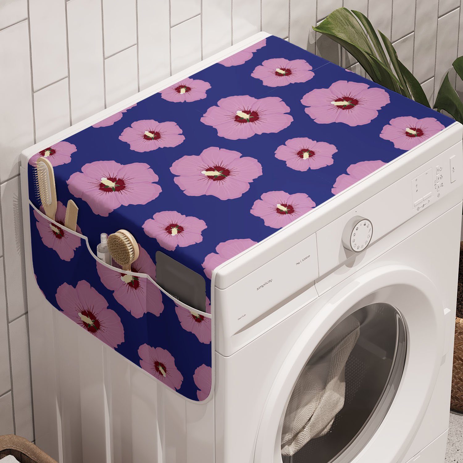 Abakuhaus Badorganizer Anti-Rutsch-Stoffabdeckung für Waschmaschine und Trockner, Hibiskus Rhythmische Leuchtende Blumen