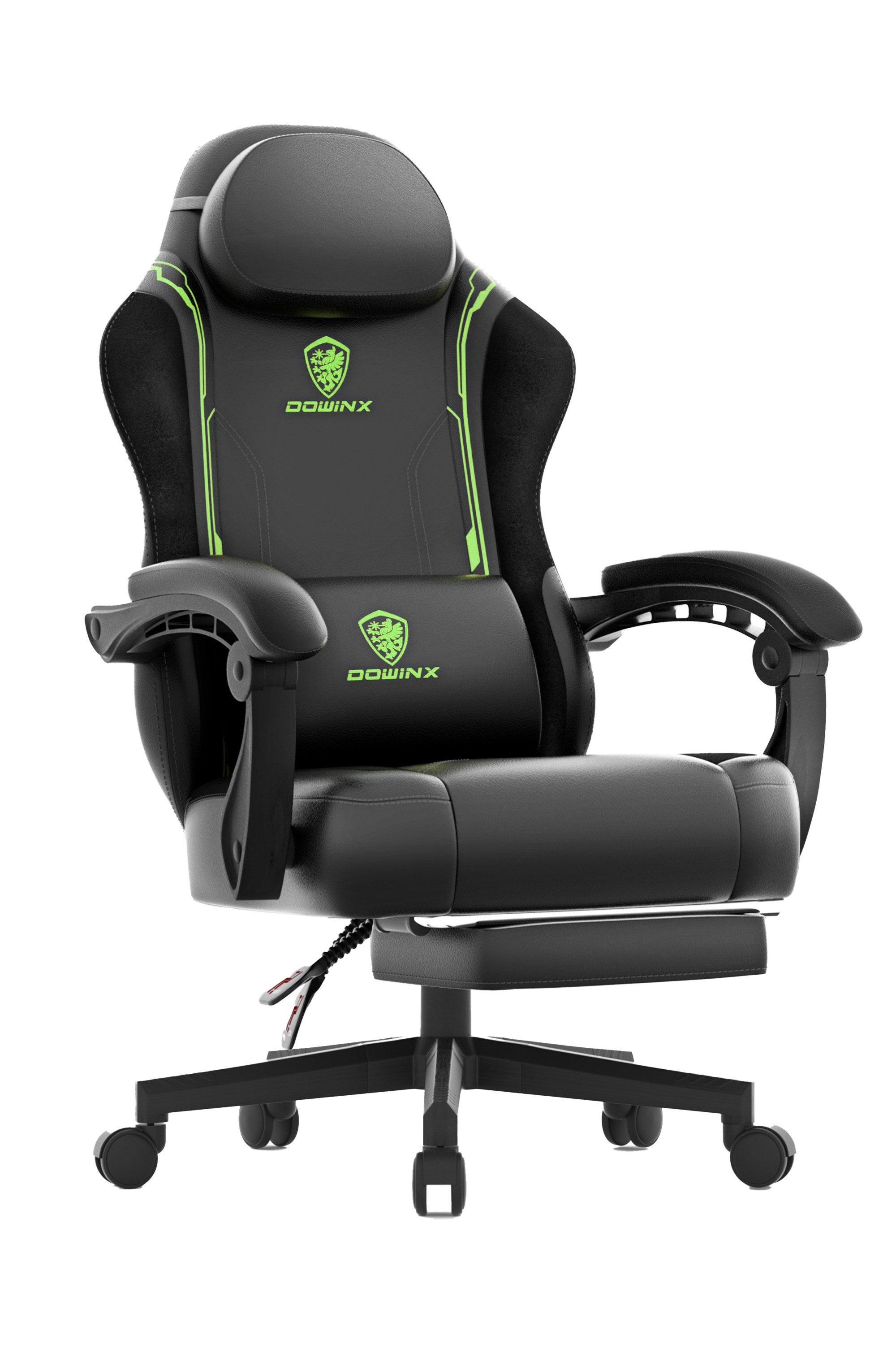 Dowinx Gaming-Stuhl Ergonomischer Gamer Sessel aus PU-Leder mit Lendenstütze, Massagefunktion und breiter Rückenlehne, Belastbar bis 150 kg