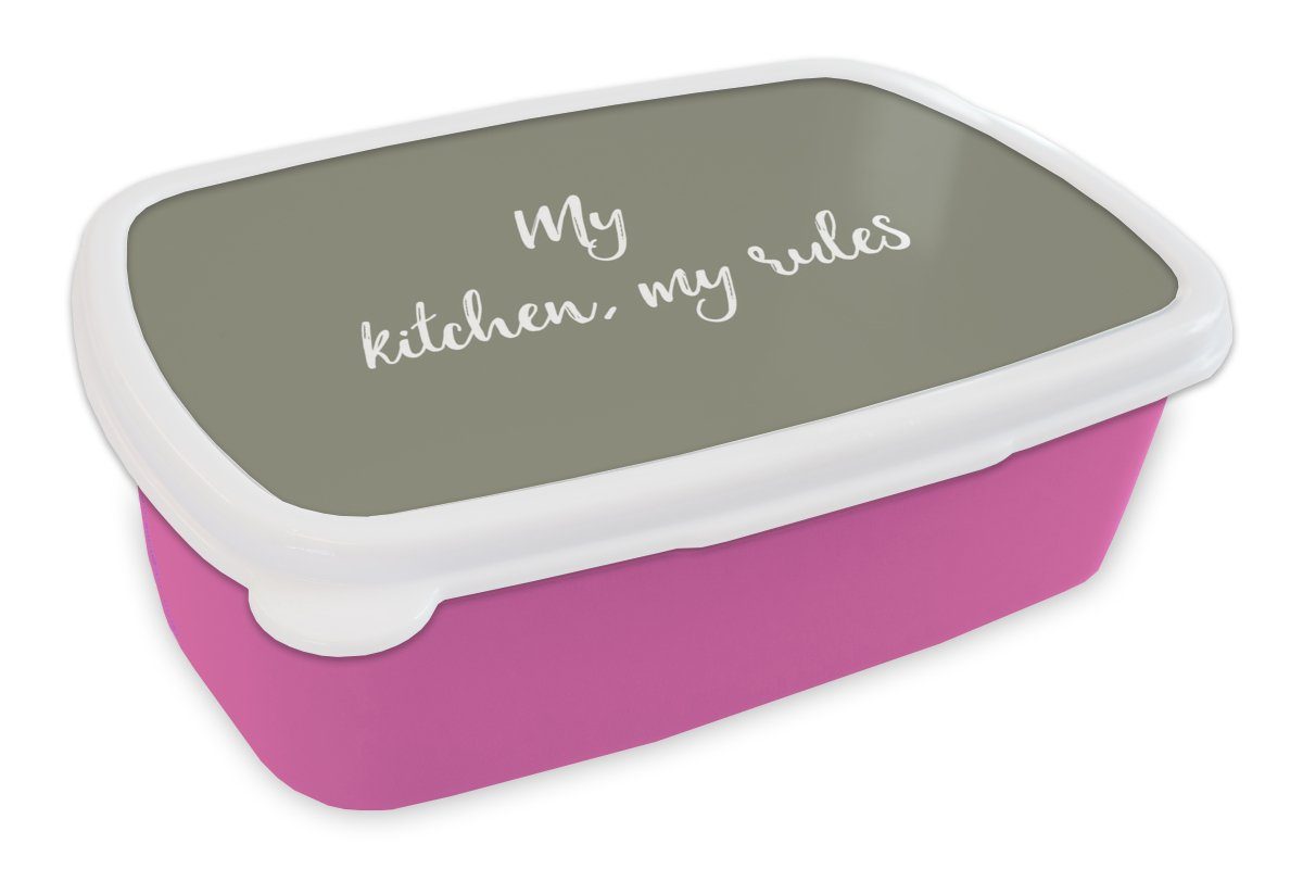MuchoWow Lunchbox Meine Küche, meine Regeln - Sprichwörter - Zitate, Kunststoff, (2-tlg), Brotbox für Erwachsene, Brotdose Kinder, Snackbox, Mädchen, Kunststoff rosa