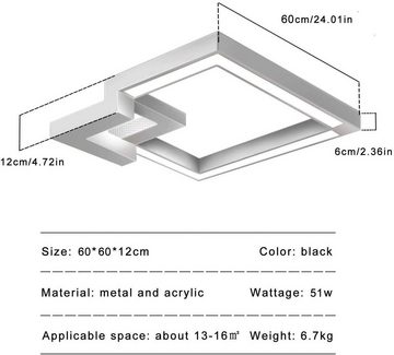 ZMH Deckenleuchte LED Deckenlampe Eckig stufenlos für Wohnzimmer Badezimmer, LED fest integriert, Tageslichtweiß