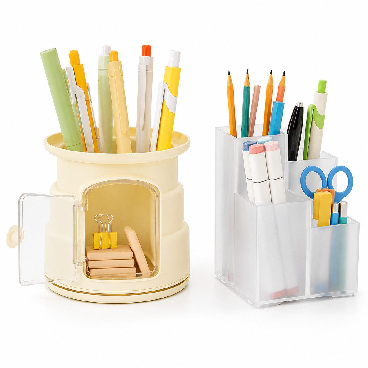 PLANEXPERT Organizer Schreibtisch Organizer 2 tlg., 360° drehbar, mit 4 Fach Stiftehalter (Set, 2 St., Vielseitige Unterbringung – ideal für Pinsel & Kosmetikartikel), Multifunktionaler, drehbarer Aufbewahrungs-Organizer