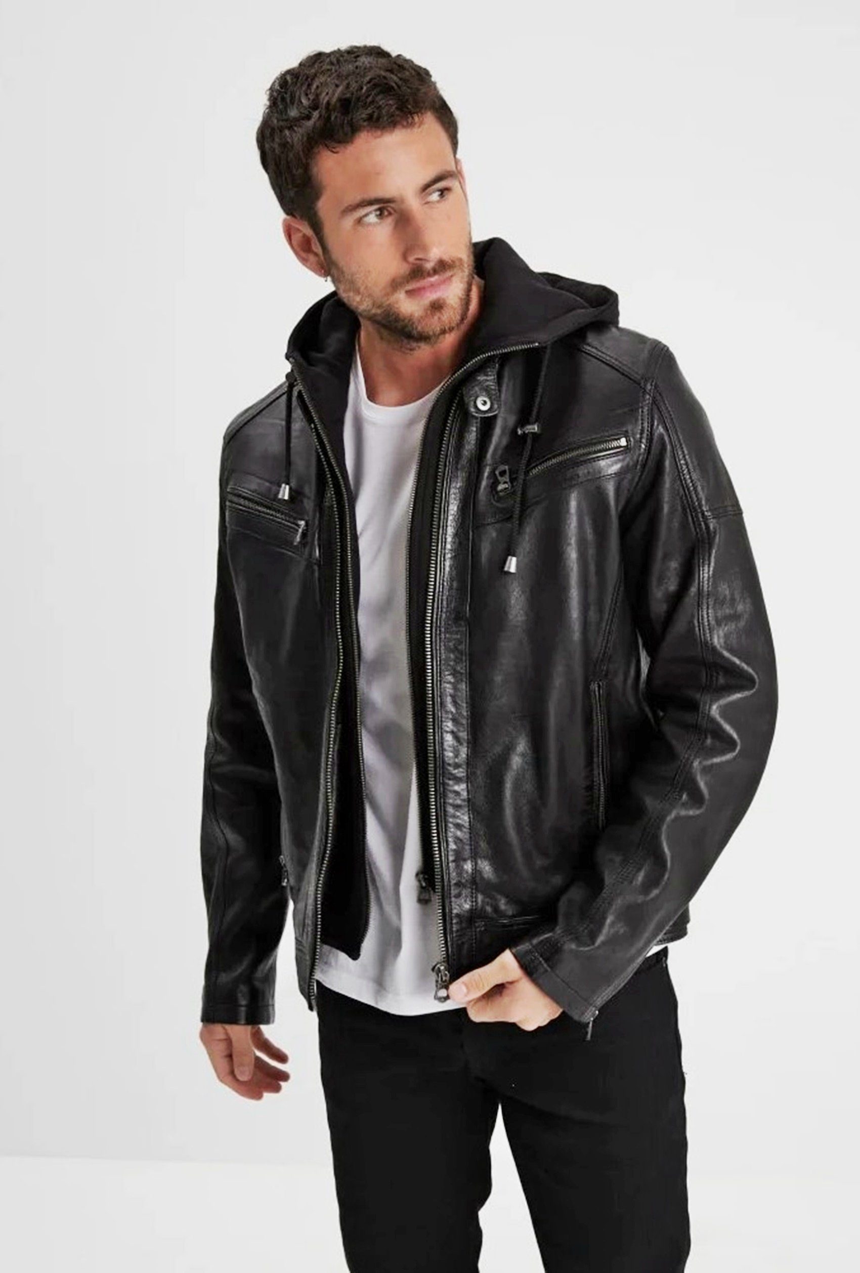 Daytona Winston Lederjacke Kapuze Leder, 73 robustes mit Schwarz Braun,