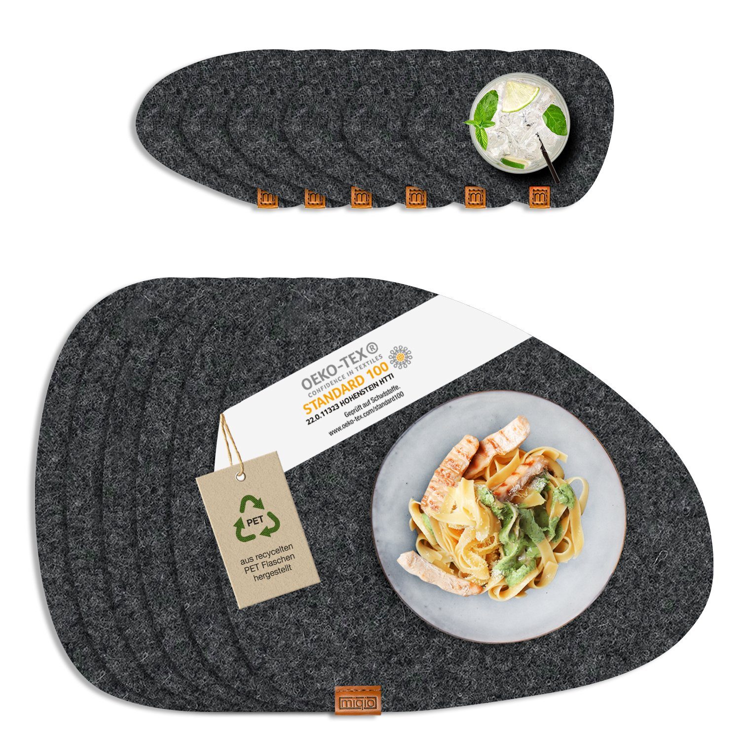 Miqio Platzset 12 er Set Tischsets 6 Platzsets Glasuntersetzer 40 x 32 cm, (12-St), Schadstoffgeprüft. Ökotex zertifiziert.