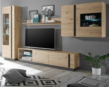 Furn.Design Lowboard Louna (Flat-TV Unterschrank Eiche Artisan und Graphit grau, 188 x 46 cm), mit Push-Open-Funktion
