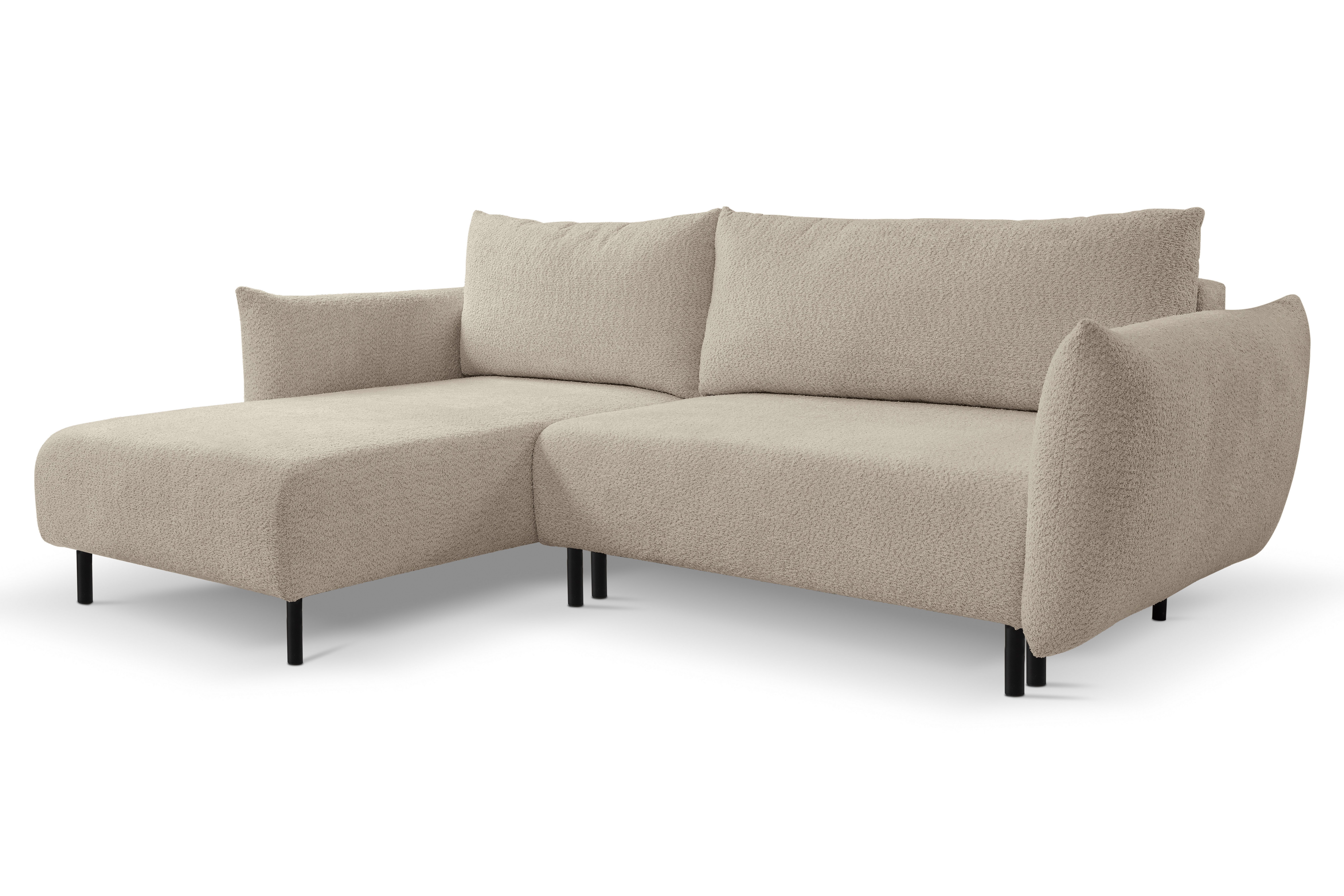 Goldstoff Ecksofa "FIDES" mit Schlaffunktion & Bettkasten - Modernes Wohnzimmer Sofa, 1 Teile, Modernes Ecksofa mit Ottomane, Schlafsofa & Stauraumfunktion