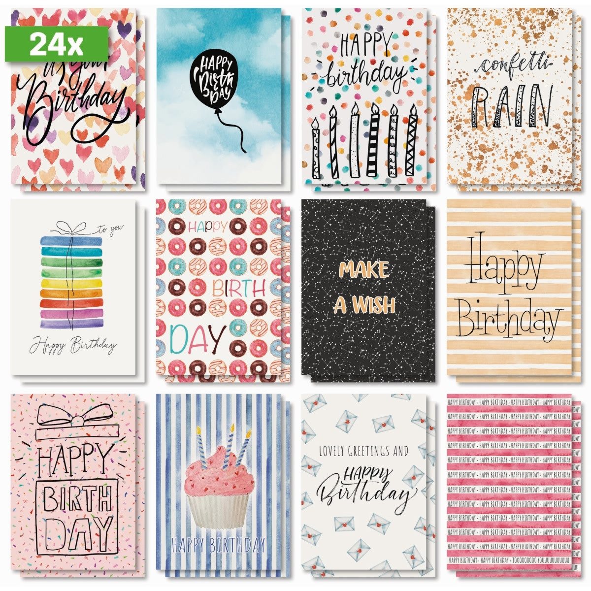 Sigel Klappkarte Geburtstags-Postkarten-Set A6 270g Colourful Birthday Fun 24 Stück