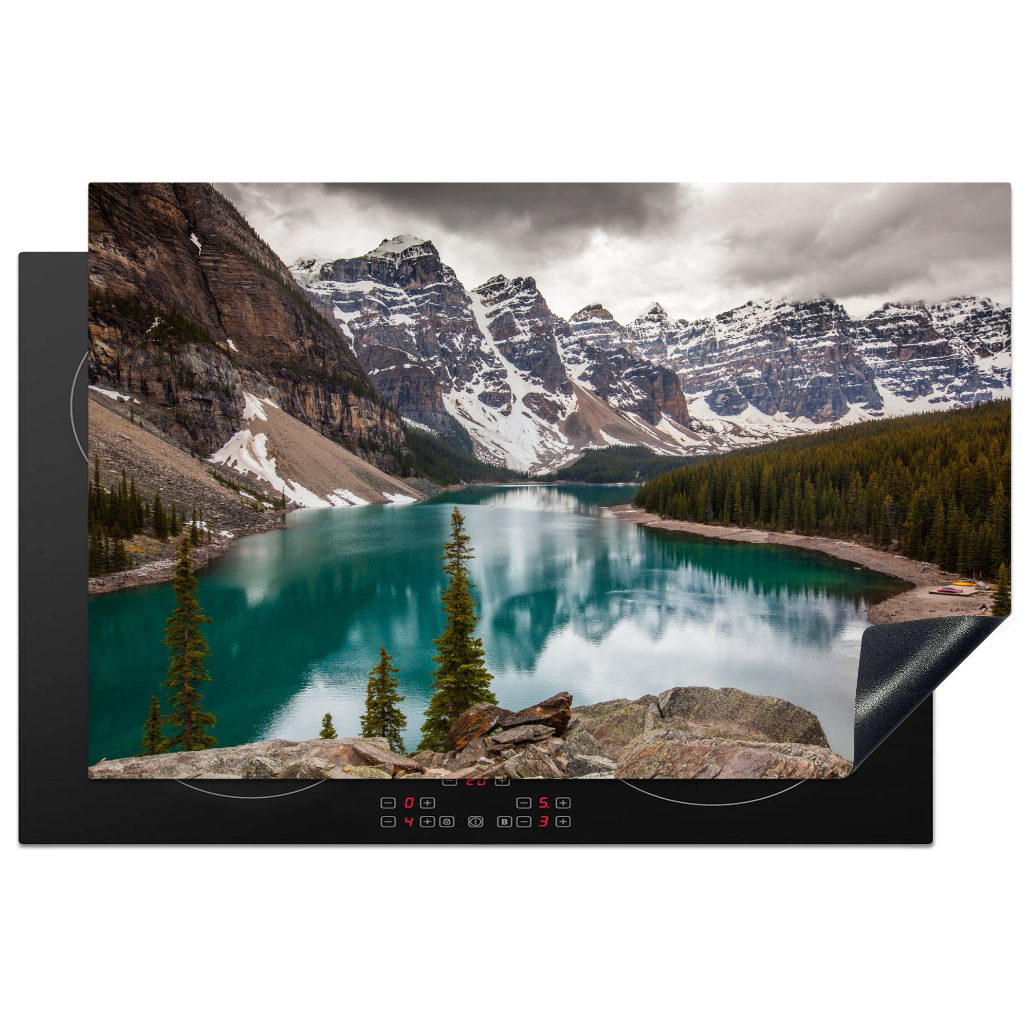 MuchoWow Herdblende-/Abdeckplatte Moraine Lake im Banff National Park in Nordamerika, Vinyl, (1 tlg), 81x52 cm, Induktionskochfeld Schutz für die küche, Ceranfeldabdeckung