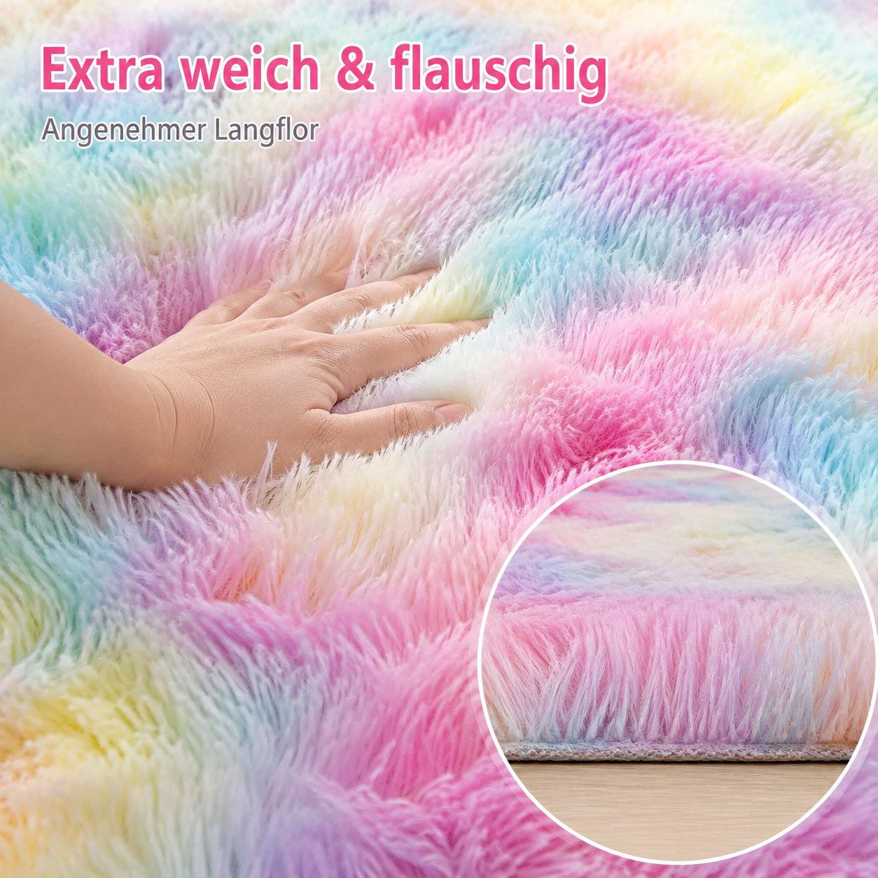 Lochas Hochflor-Teppich Hochflor Teppich Shaggy Tie-Dye Design weich flauschig Wohnzimmer, weich, flauschig, rutschhemmend, waschbar, pflegeleicht – Bild 5 von 5