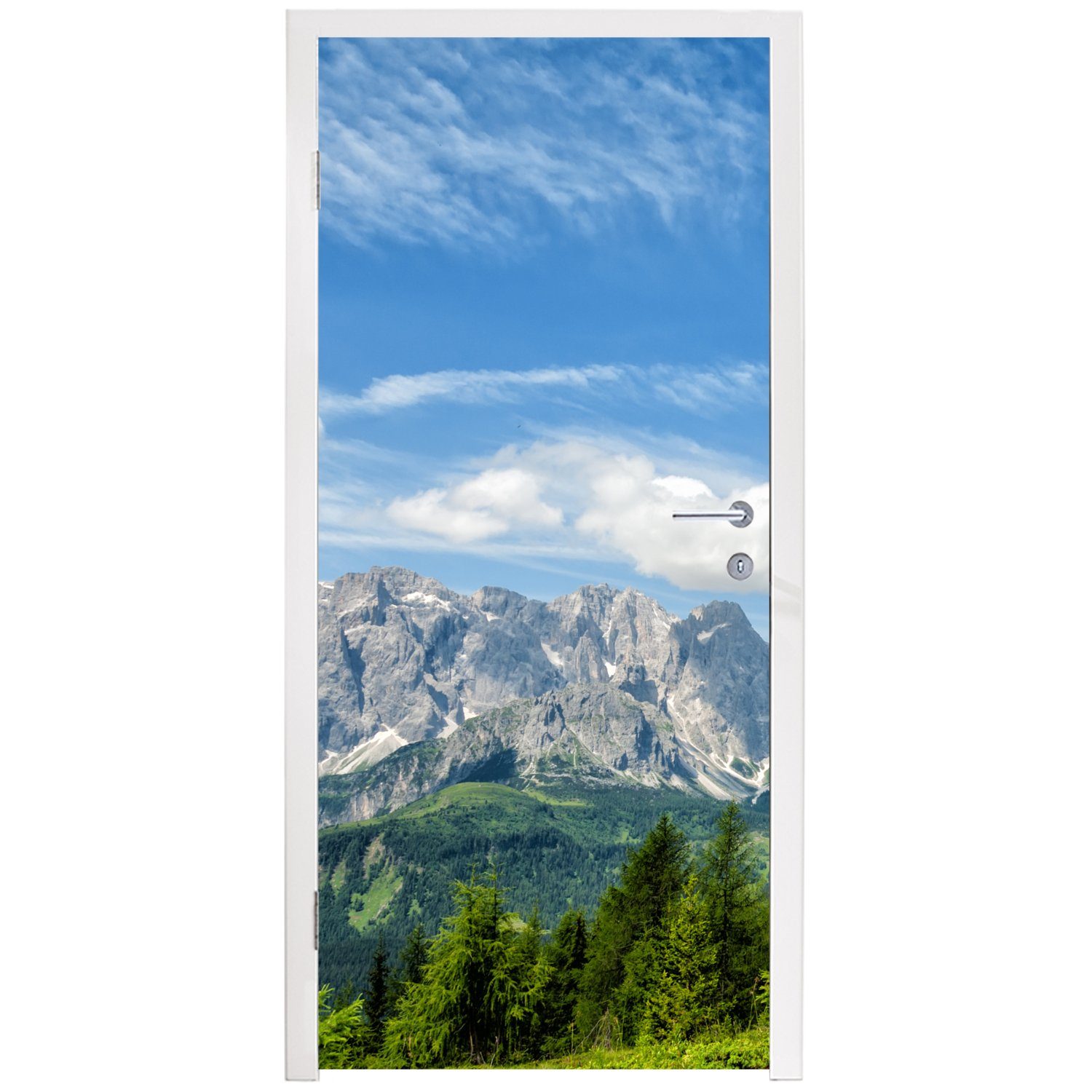 Matt, für 75x205 - Berge Alpen Türaufkleber, - Türtapete Tür, Gras, cm MuchoWow bedruckt, (1 Fototapete St),