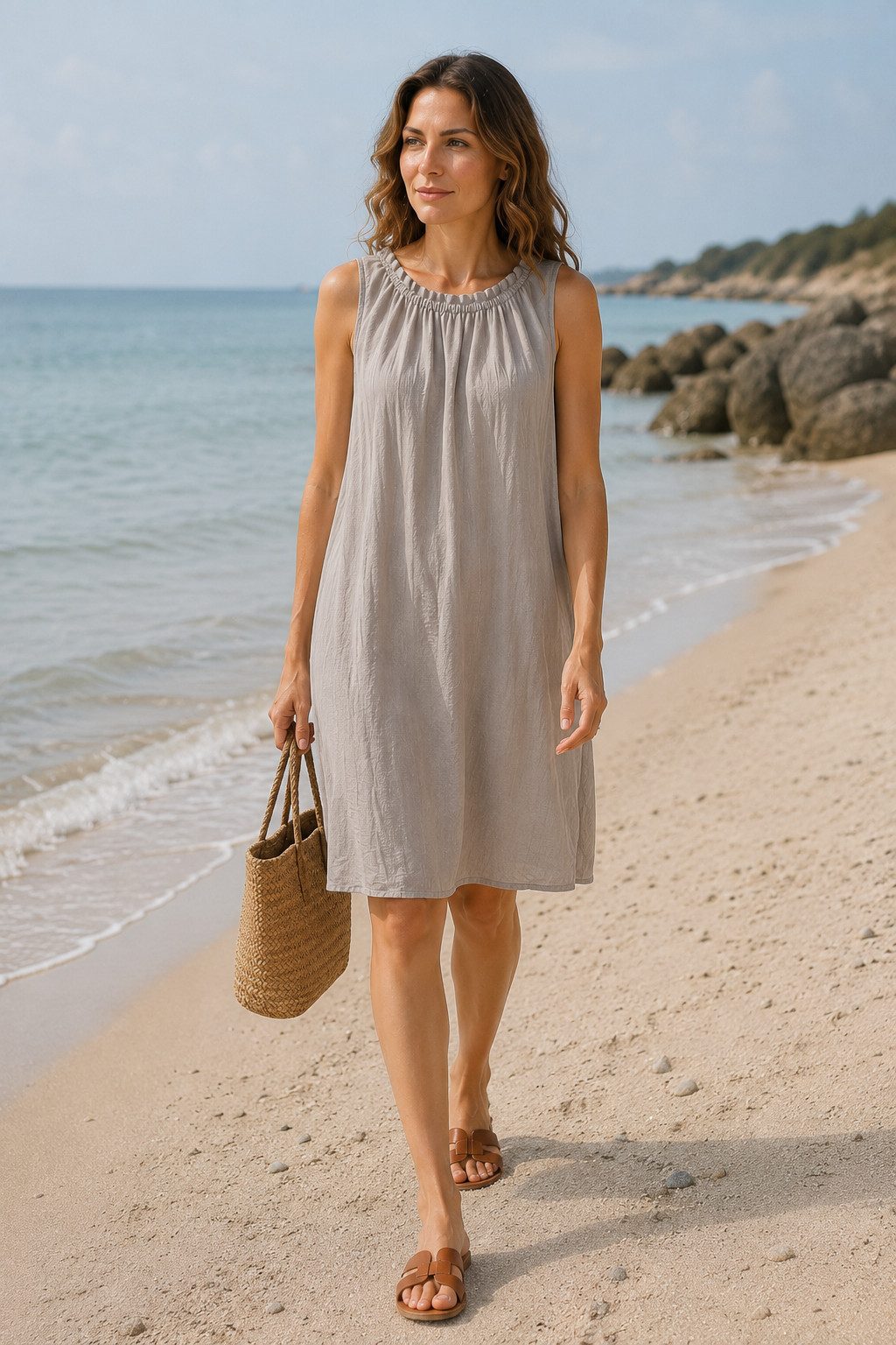 ITALY VIBES Sommerkleid - leichtes Viskosekleid mit gerafftem Kragen - Damen Kleid ONE SIZE - passend für Größen M bis XL – Bild 4 von 4