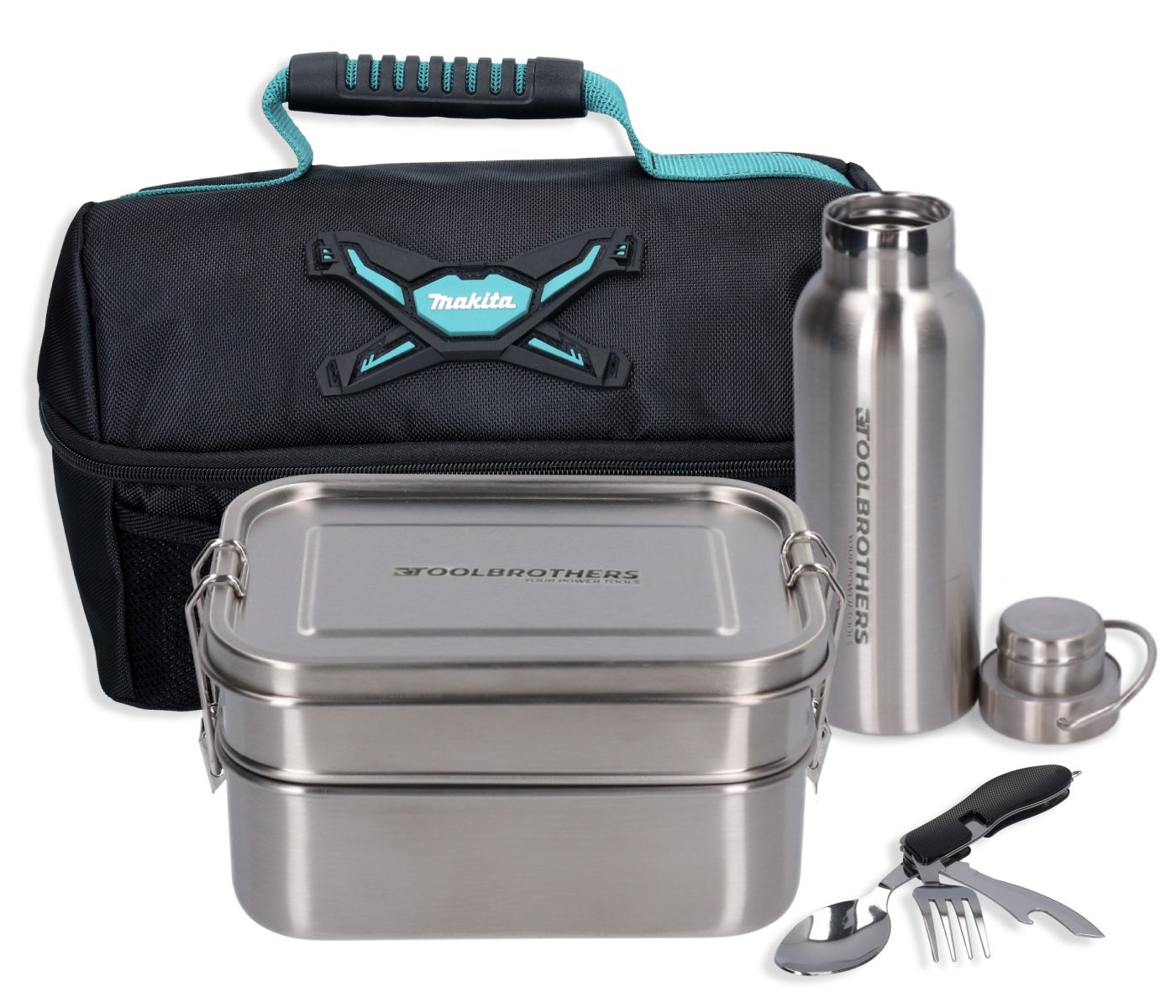 Toolbrothers Werkzeugkoffer Fan Lunchpaket in Makita Kühltasche mit Edelstahl Brotdose mit 2