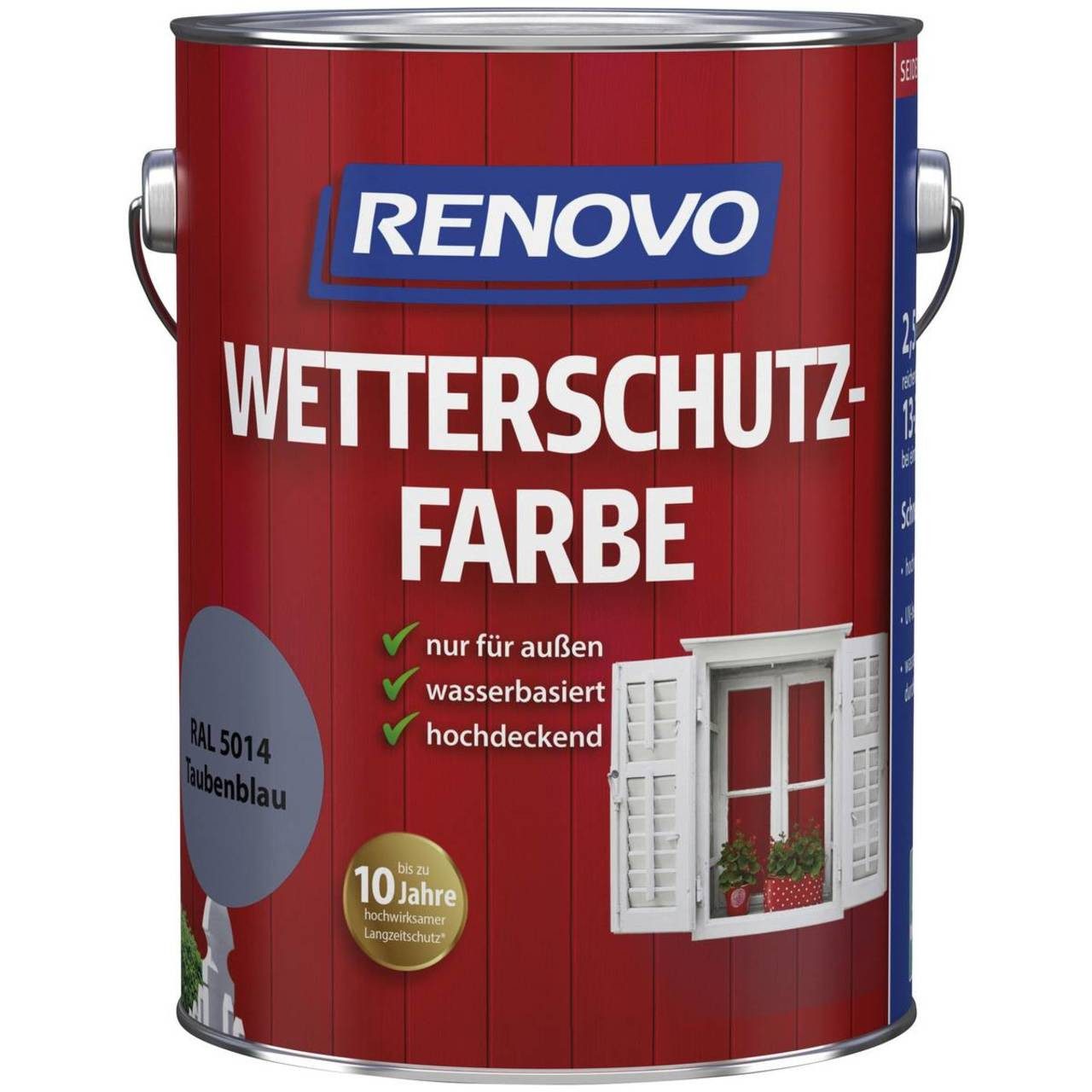 Renovo Wetterschutzfarbe Taubenblau RAL 5014, rollen,streichen,seidenglänzend
