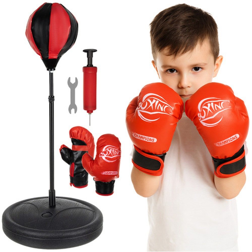 ISO TRADE Boxbirne Kinder-Boxset Punchingball Handschuhe (Spar-Set, körperliche Aktivität), Federnde Konstruktion mit stabilem Standfuß
