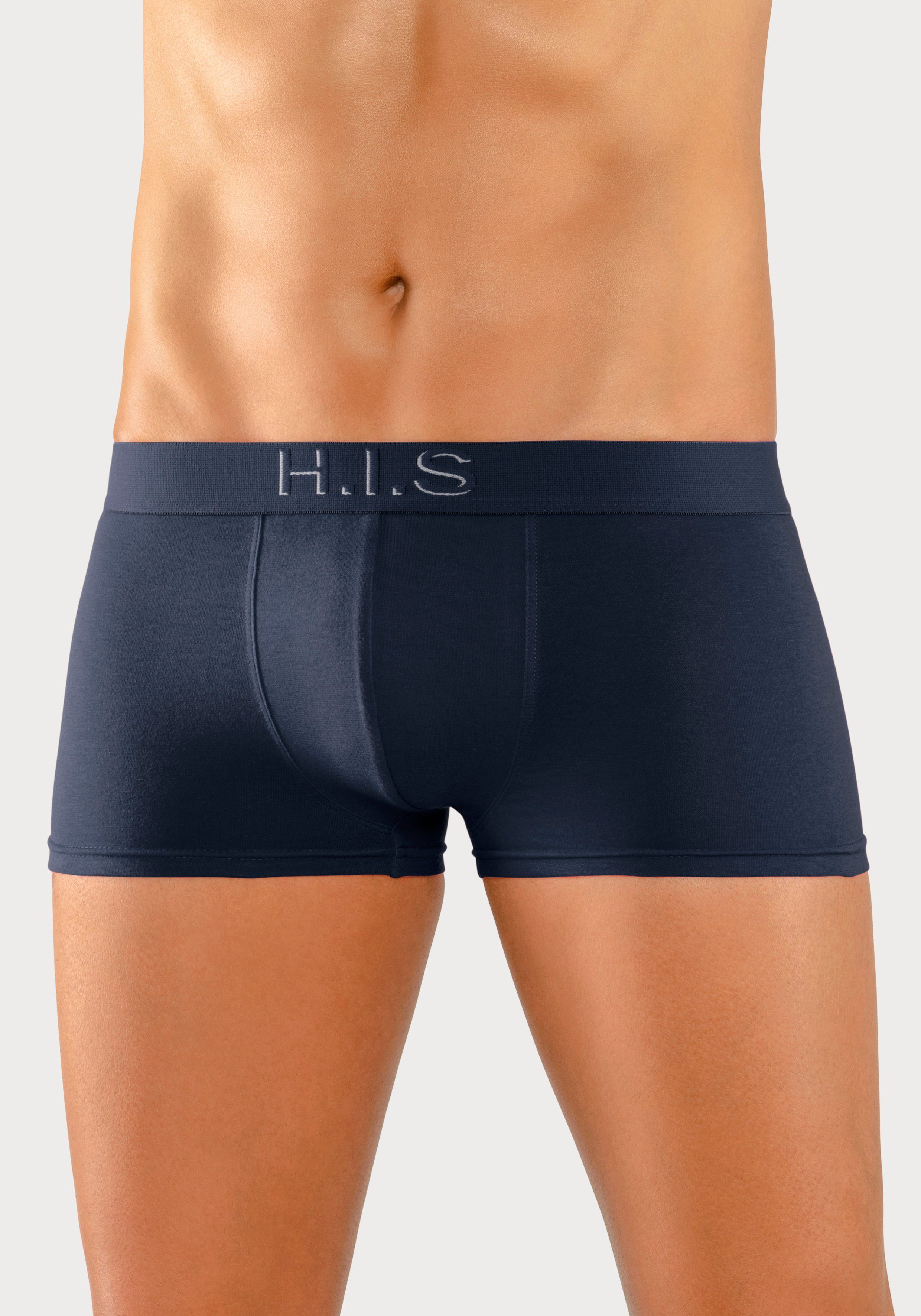 Webbund blau H.I.S Hipster-Form 3D 5-St) Boxershorts (Packung, navy, am Effekt mit Logoschriftzug schwarz, rot, in mit grau-meliert,