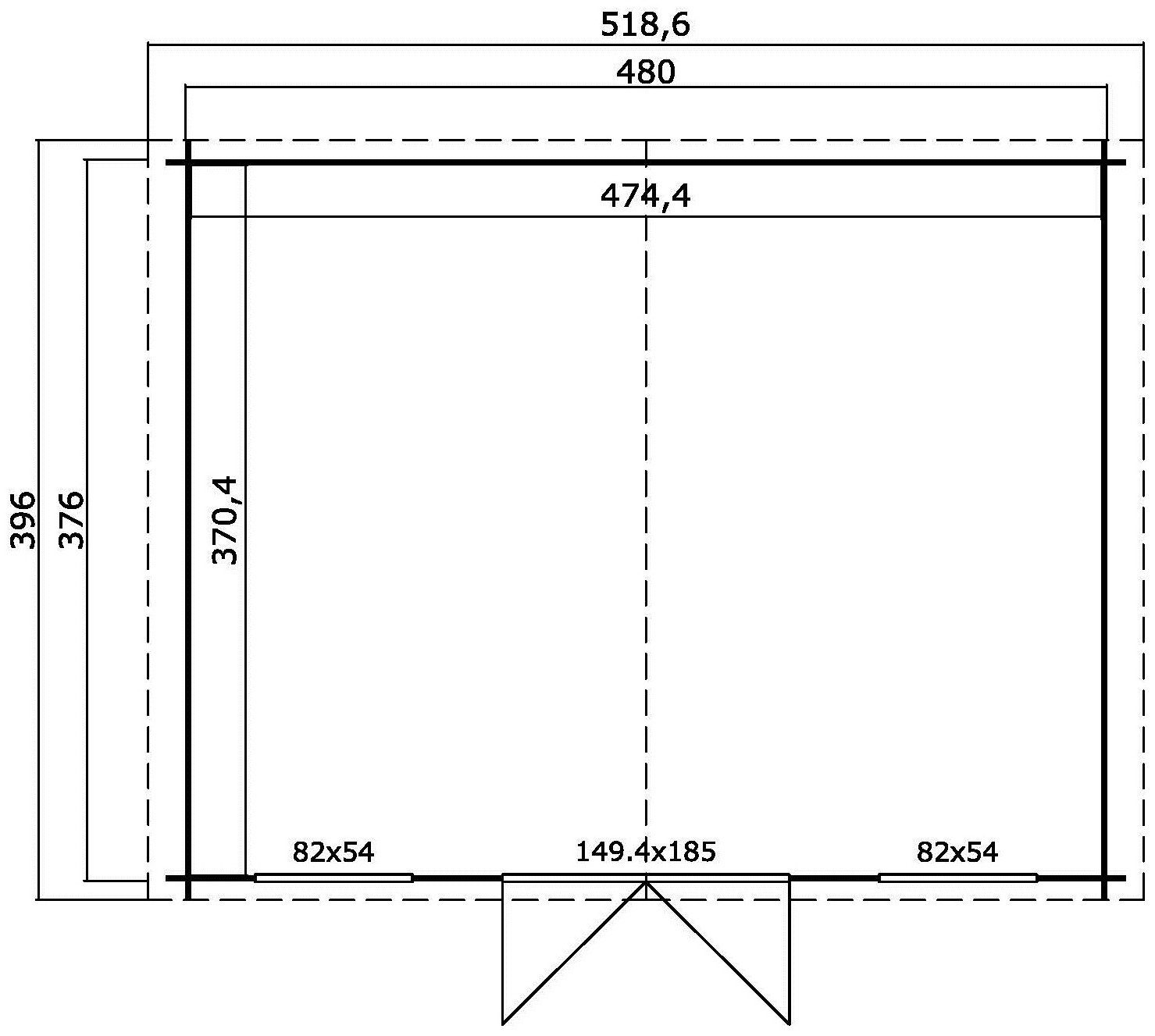 Gartenhaus Fundamentmass Blochbohlenhaus 4800x3760, BxT: cm, Washington, MAJA 28mm, Schwedenrot 519x396 LASITA